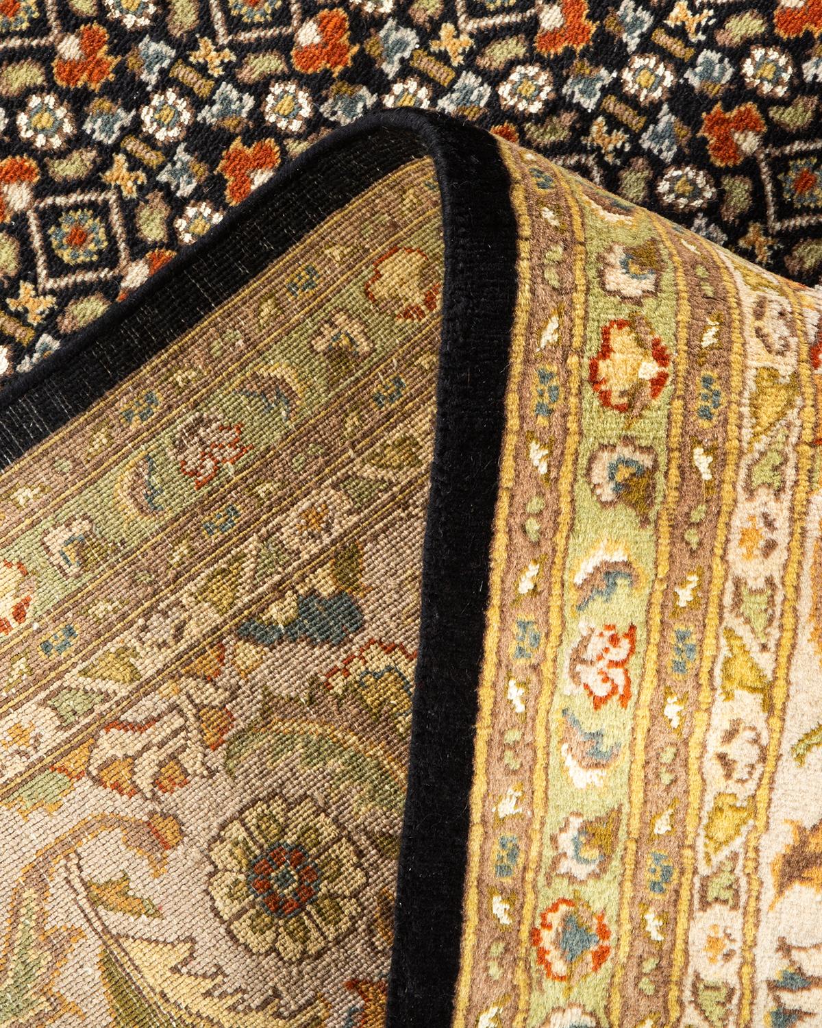 Handgeknüpfter, schwarzer Oriental Mogul-Teppich, Unikat (Wolle) im Angebot