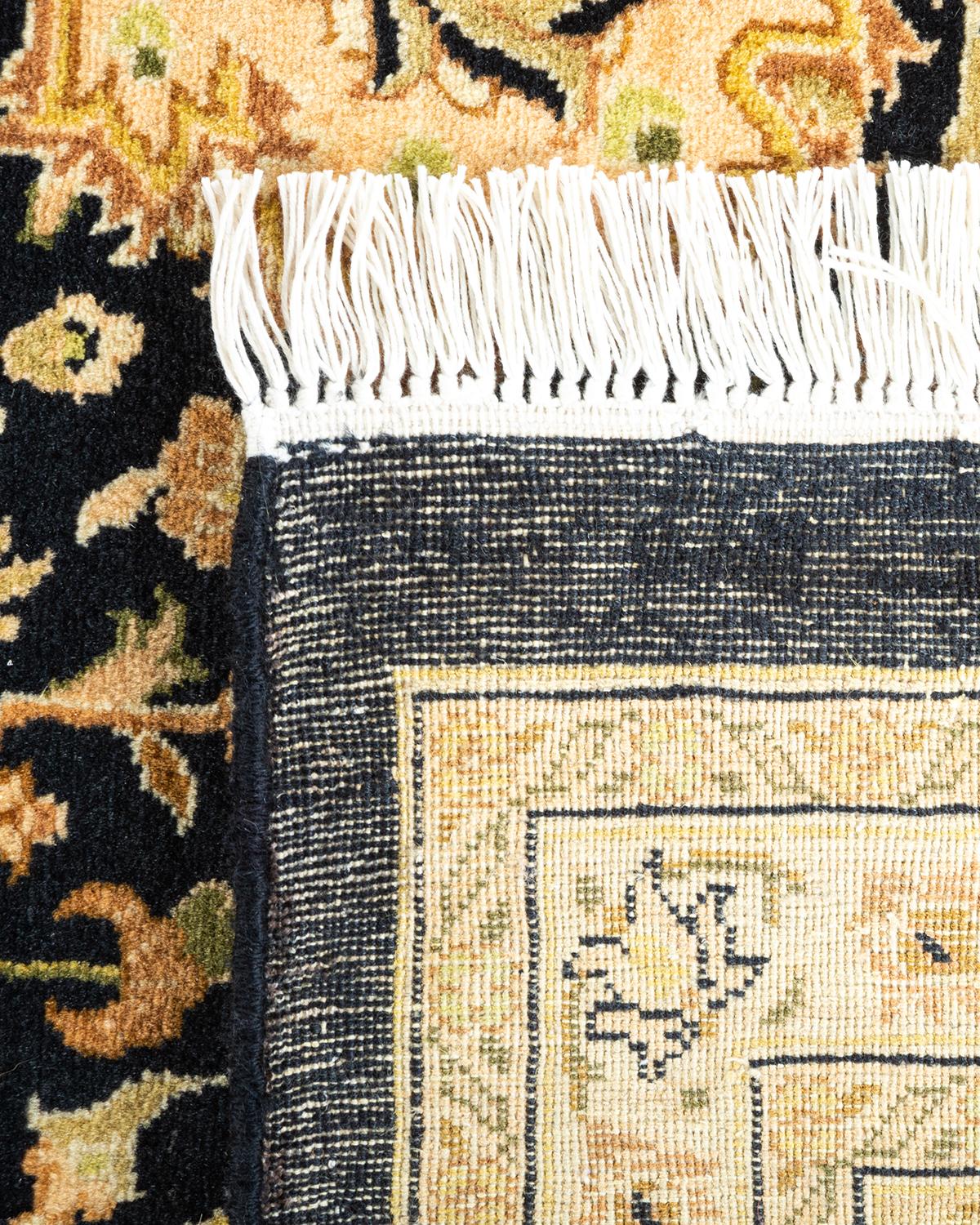 Contemporary One-of-a-Kind Hand Knotted Oriental Mogul Black Area Rug For Sale