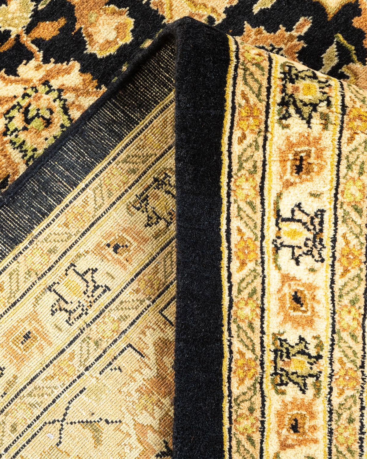 Wool One-of-a-Kind Hand Knotted Oriental Mogul Black Area Rug For Sale