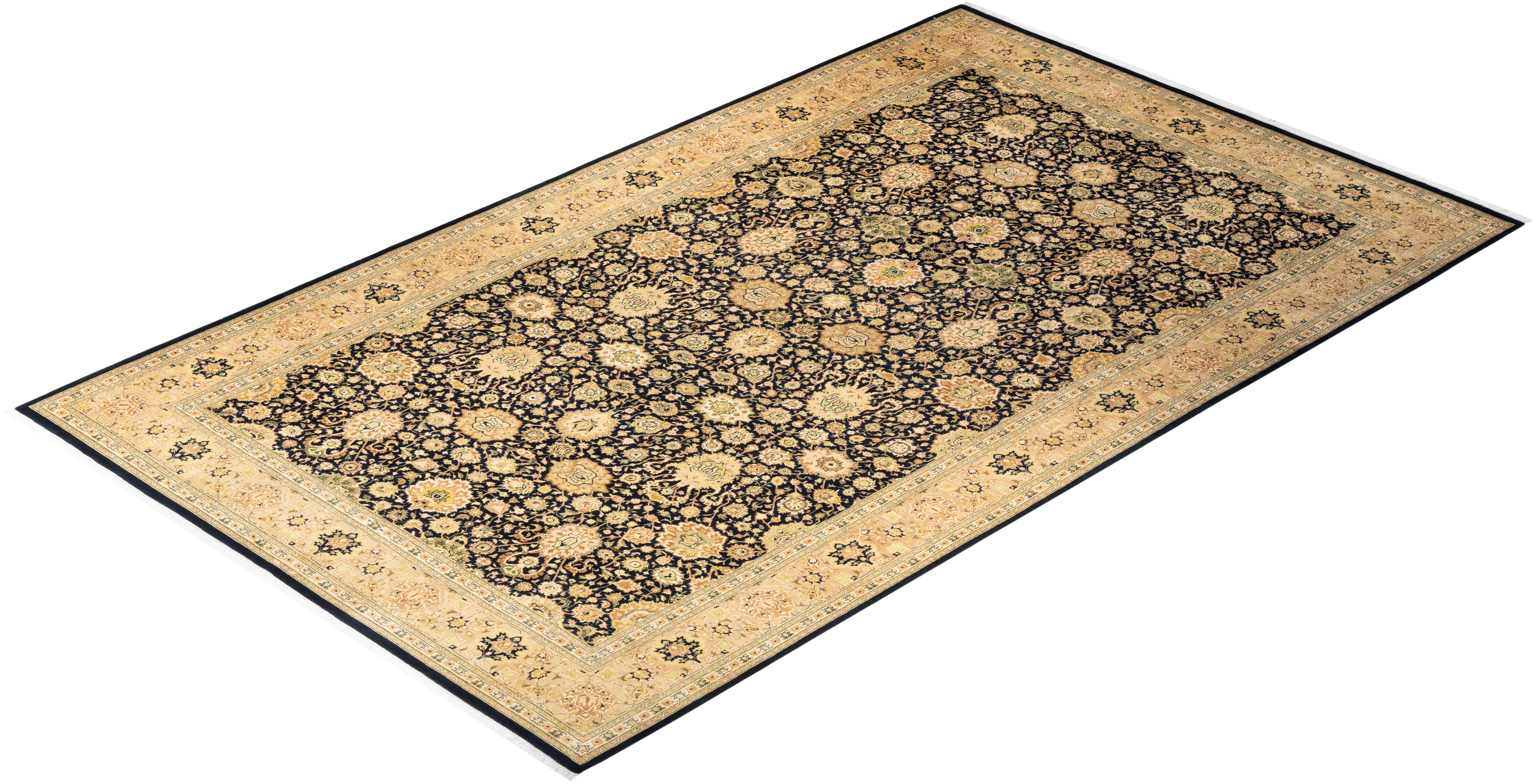 One-of-a-Kind Hand Knotted Oriental Mogul Black Area Rug For Sale 2