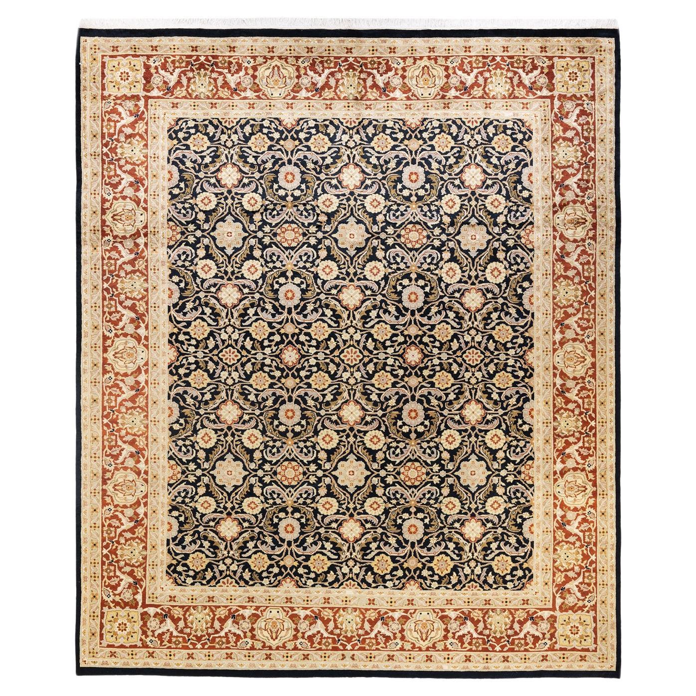 One-of-a-kind Hand Knotted Oriental Mogul Black Area Rug For Sale