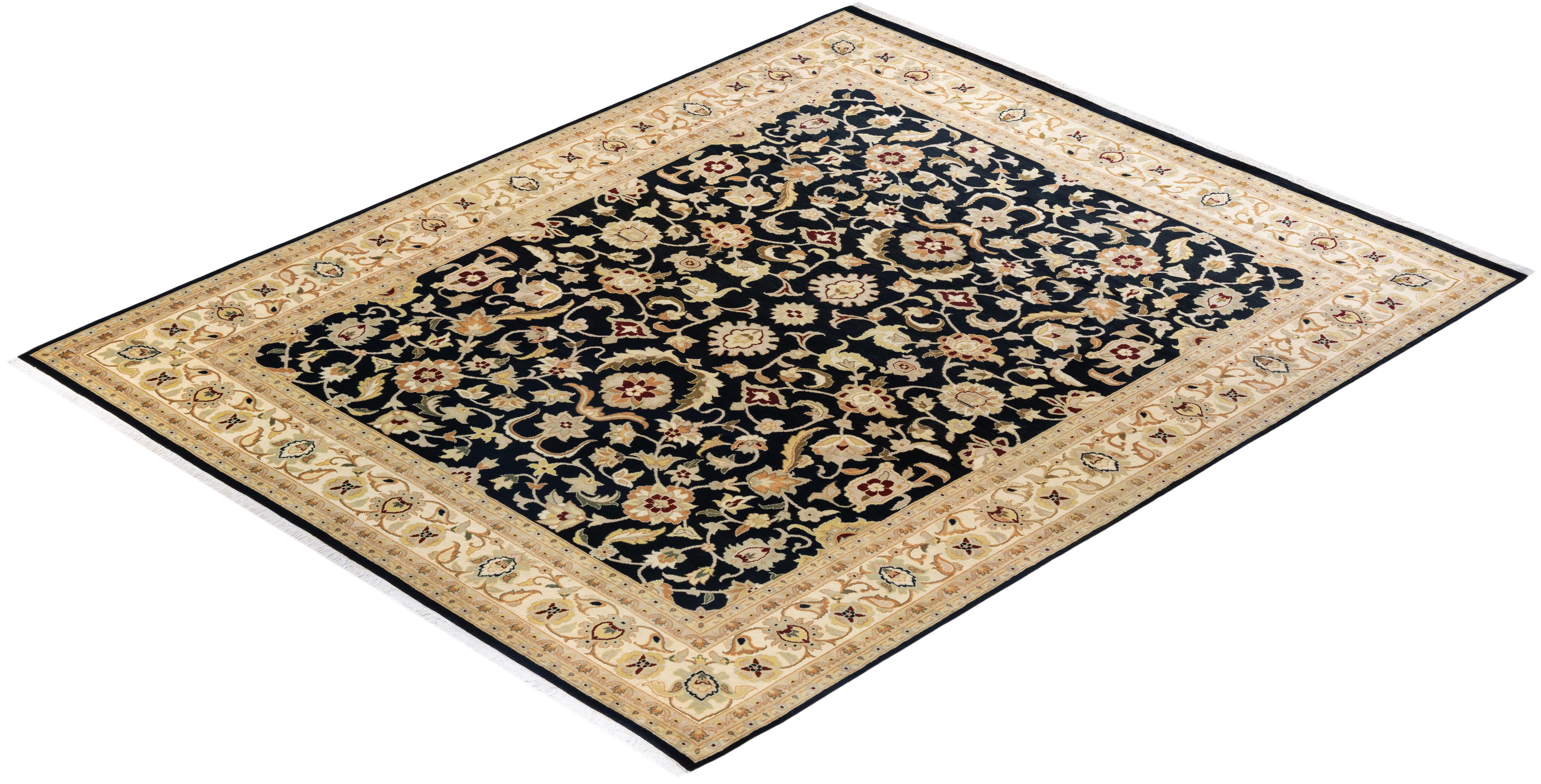 One-Of-A-Kind Hand Knotted Oriental Mogul Black Area Rug For Sale 2