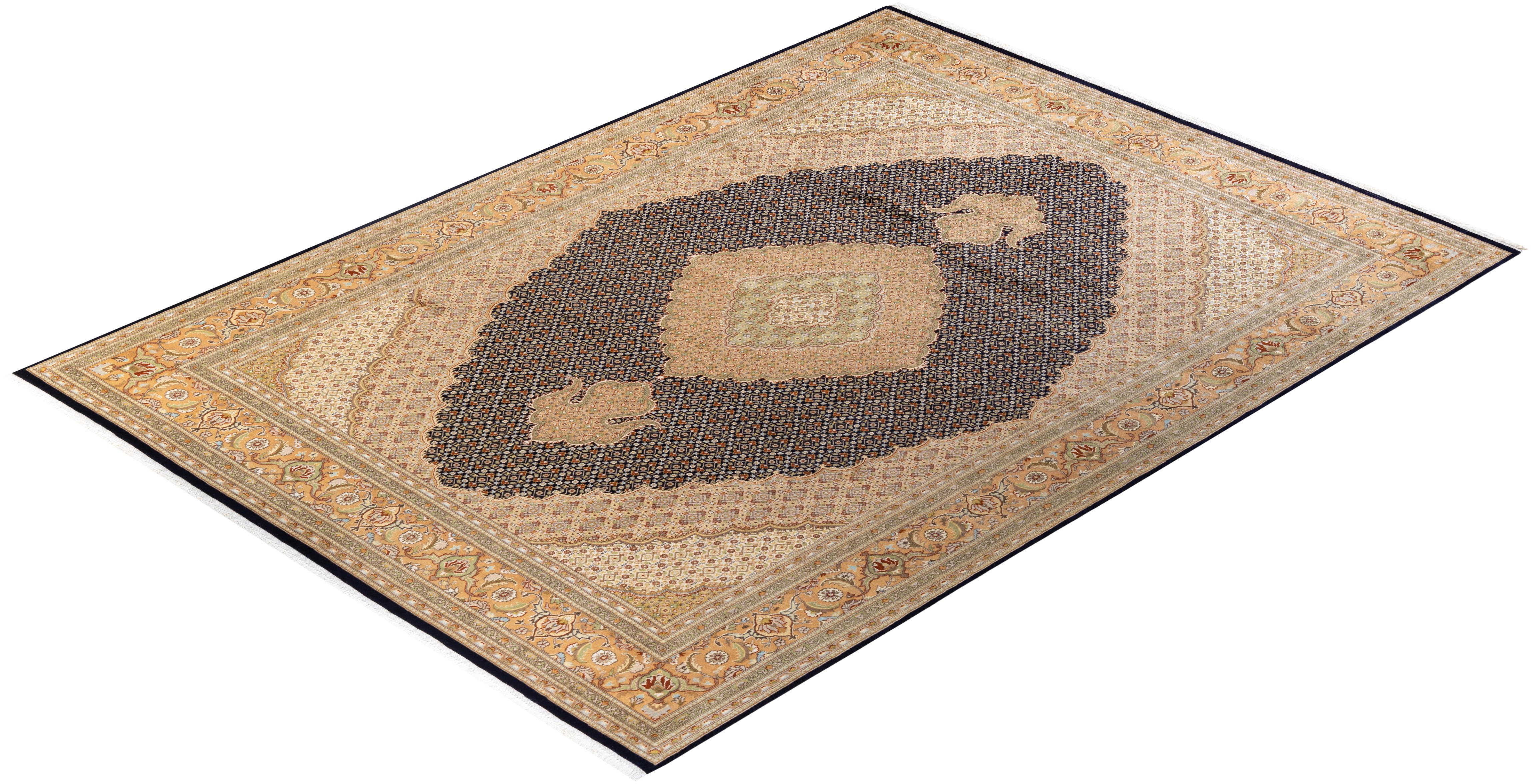 One-of-a-kind Hand Knotted Oriental Mogul Black Area Rug For Sale 2