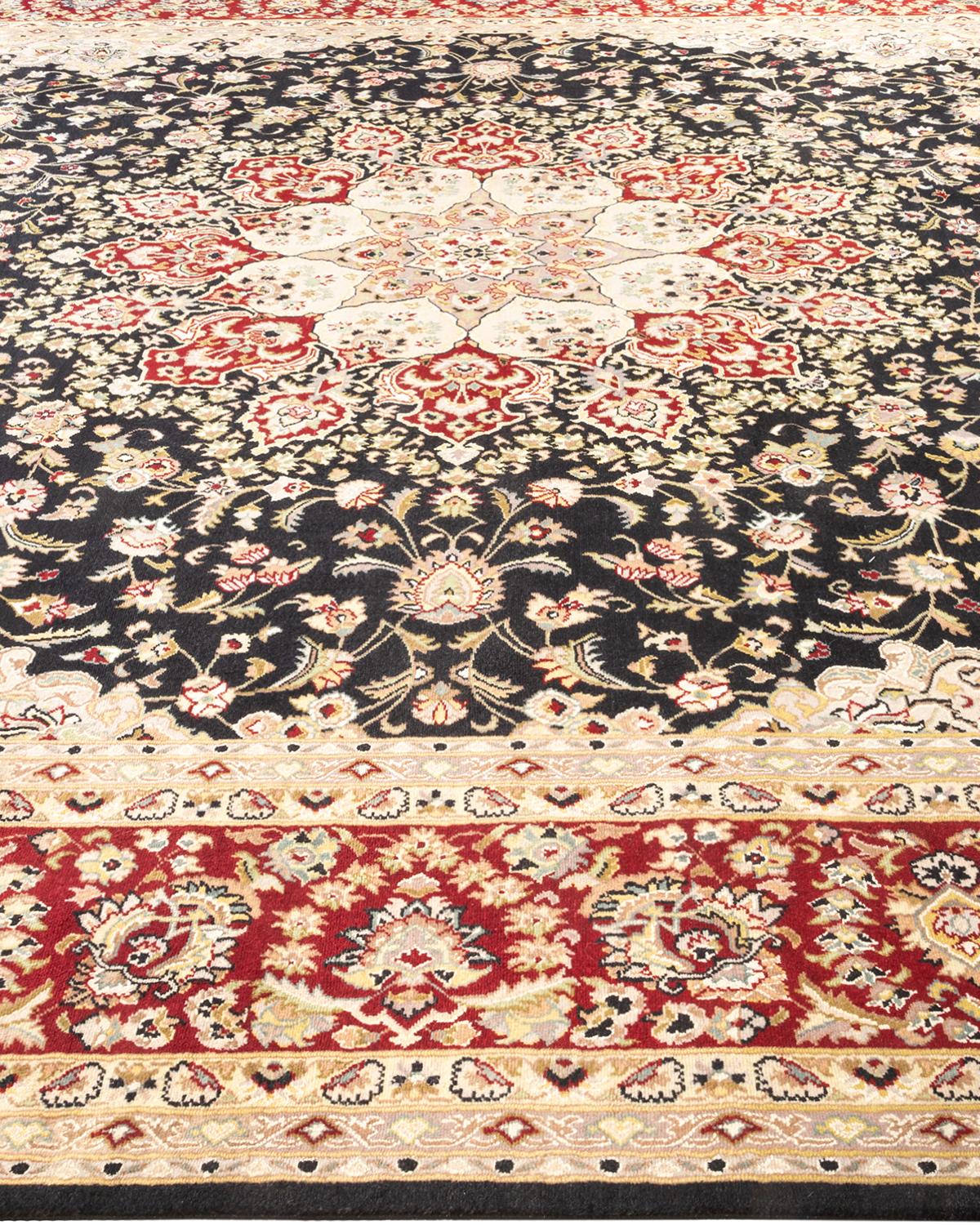 One-of-a-Kind Hand Knotted Oriental Mogul Black Area Rug In New Condition For Sale In Norwalk, CT