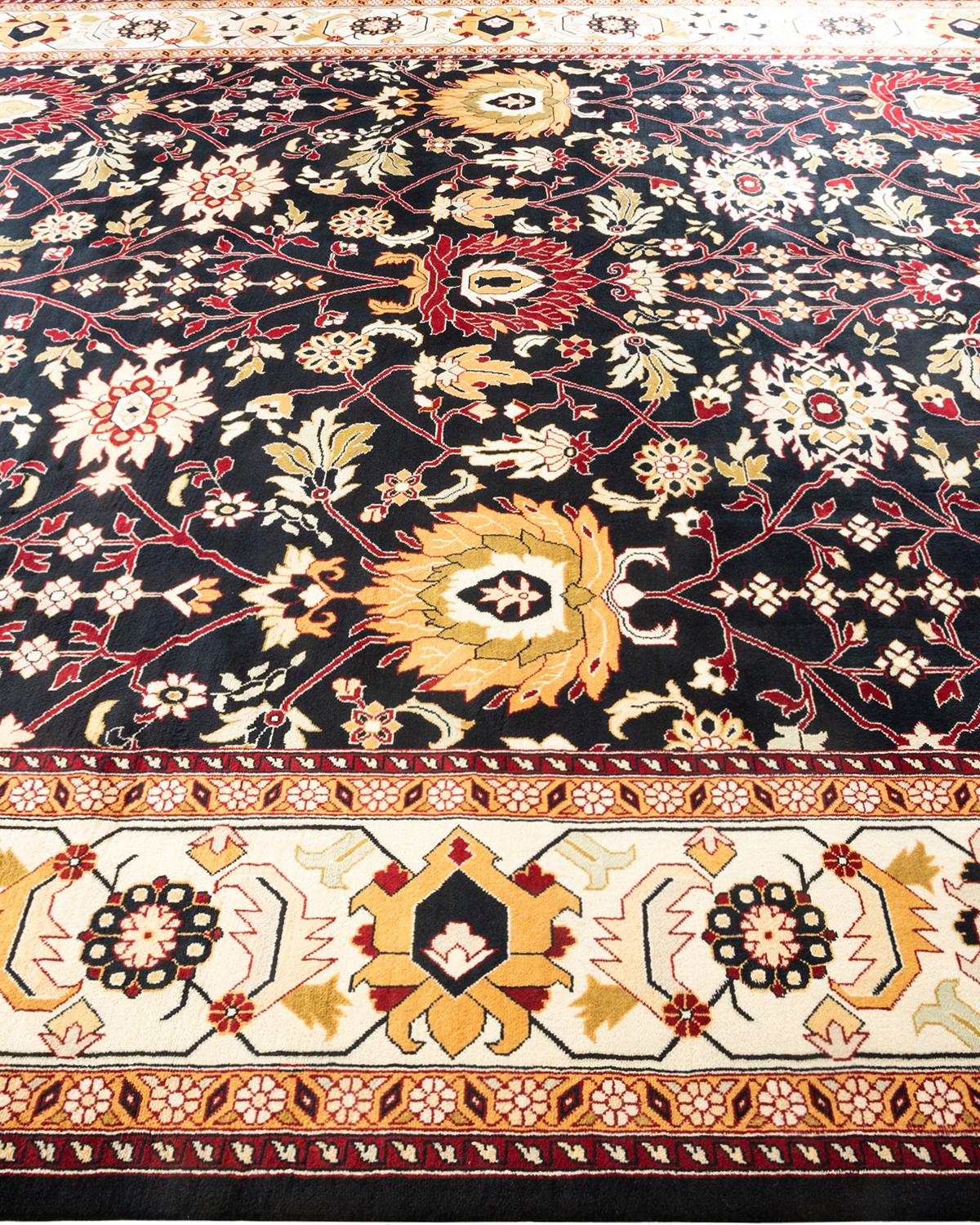 One-Of-A-Kind Hand Knotted Oriental Mogul Black Area Rug In New Condition For Sale In Norwalk, CT