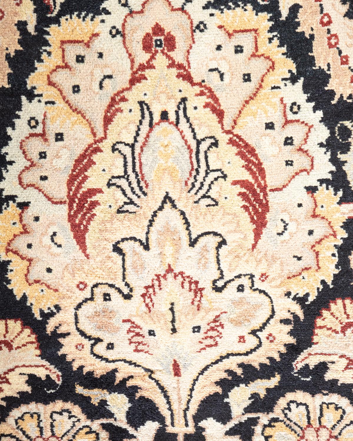 Einzigartiger handgeknüpfter schwarzer Oriental Mogul-Teppich, 2,74 m x 3,66 m, Unikat (Pakistanisch) im Angebot