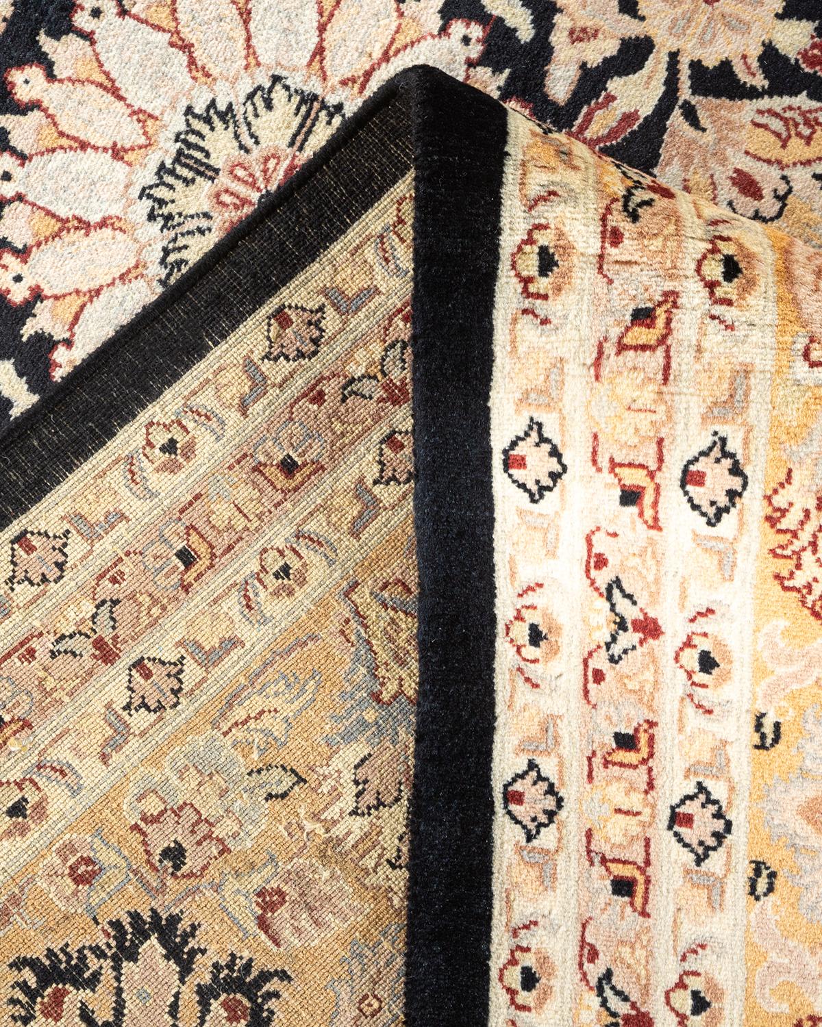 Einzigartiger handgeknüpfter schwarzer Oriental Mogul-Teppich, 2,74 m x 3,66 m, Unikat (Wolle) im Angebot