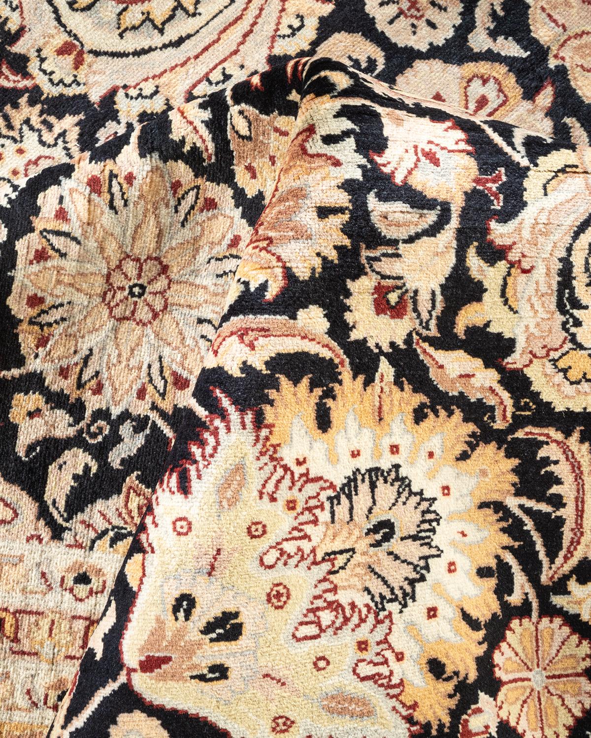 Einzigartiger handgeknüpfter schwarzer Oriental Mogul-Teppich, 2,74 m x 3,66 m, Unikat im Angebot 1