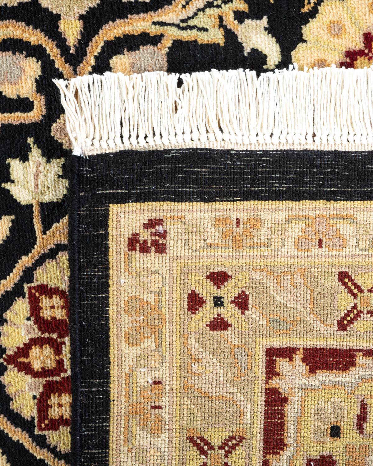 Einzigartiger handgeknüpfter schwarzer Oriental Mogul-Teppich, 2,74 m x 3,66 m, Unikat (21. Jahrhundert und zeitgenössisch) im Angebot