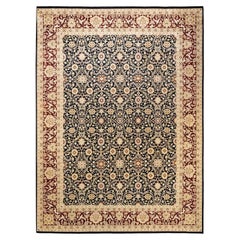 Alfombra Oriental Mogul Negra Anudada a Mano, Única en su Género 9' 1" x 12' 4