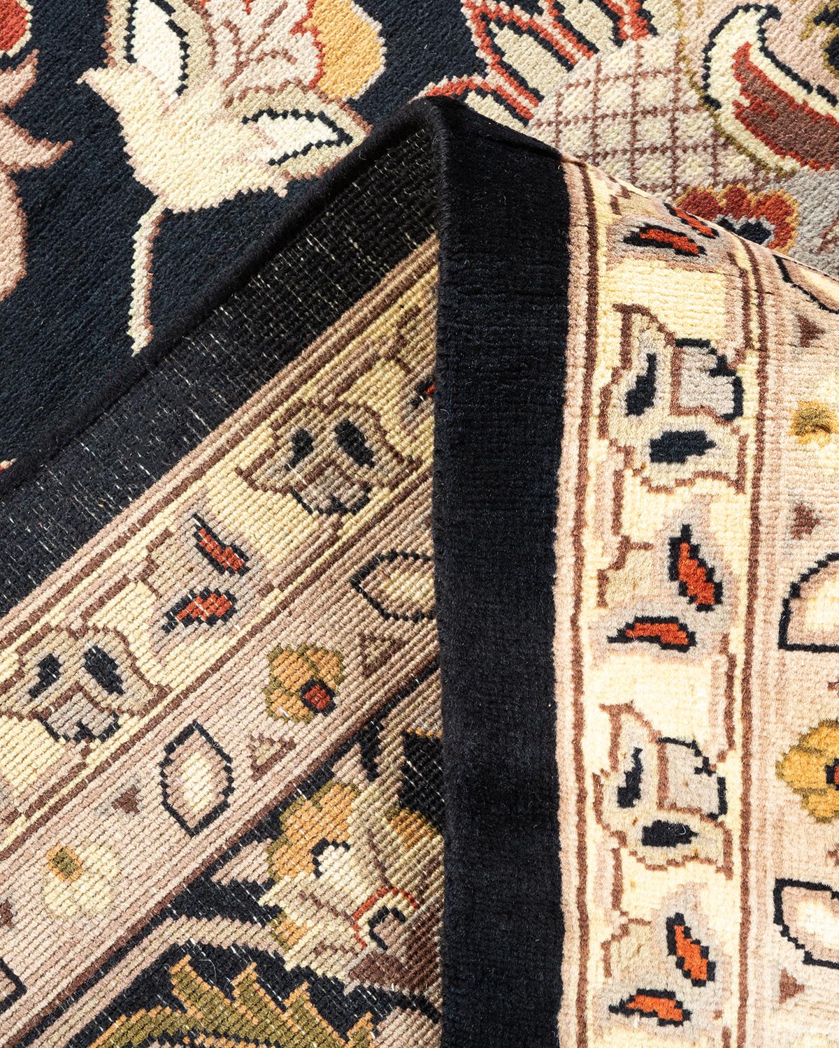 Laine Tapis Oriental Mogul noir noué à la main, unique en son genre en vente