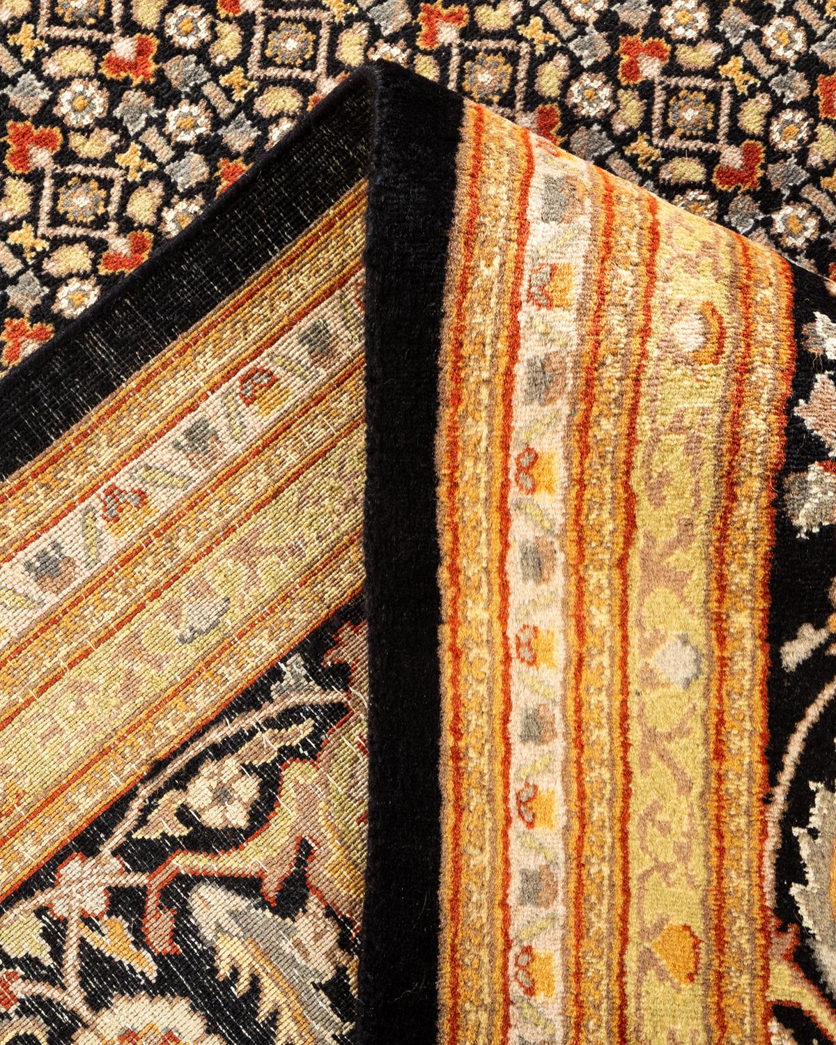 Laine Tapis Oriental Mogul noir noué à la main, unique en son genre en vente