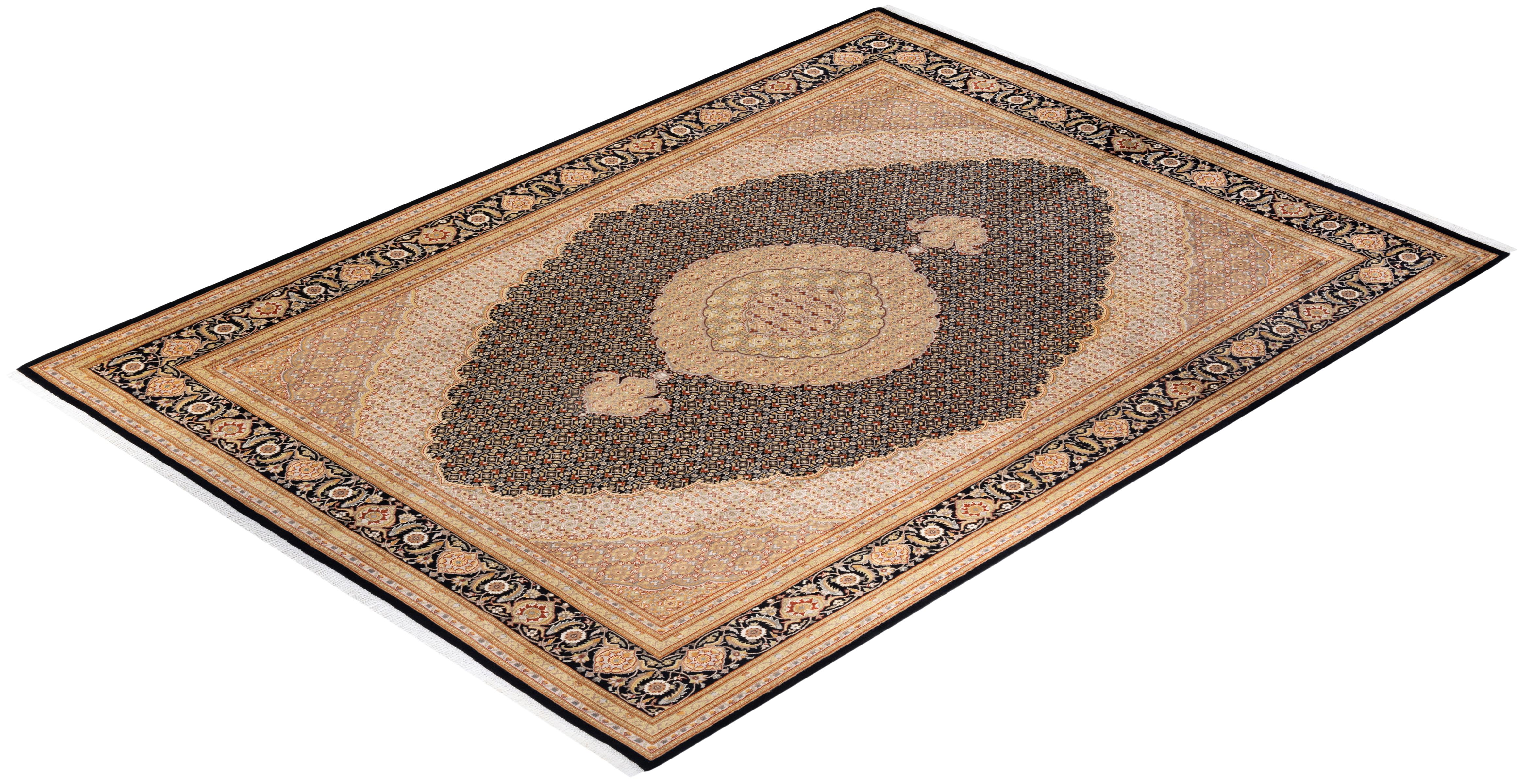Tapis Oriental Mogul noir noué à la main, unique en son genre en vente 2
