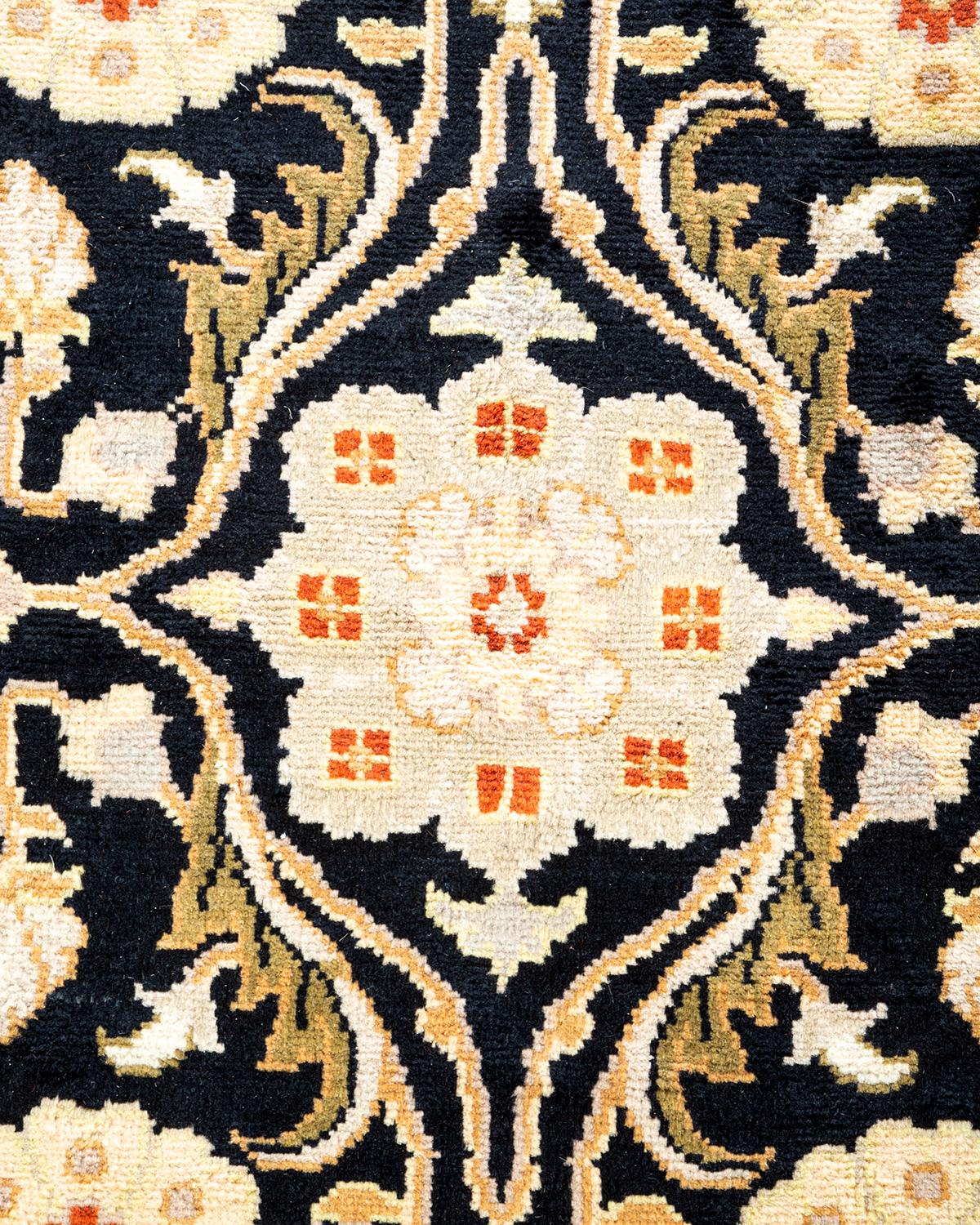 Pakistani One-of-a-kind Hand Knotted Oriental Mogul Black Area Rug For Sale