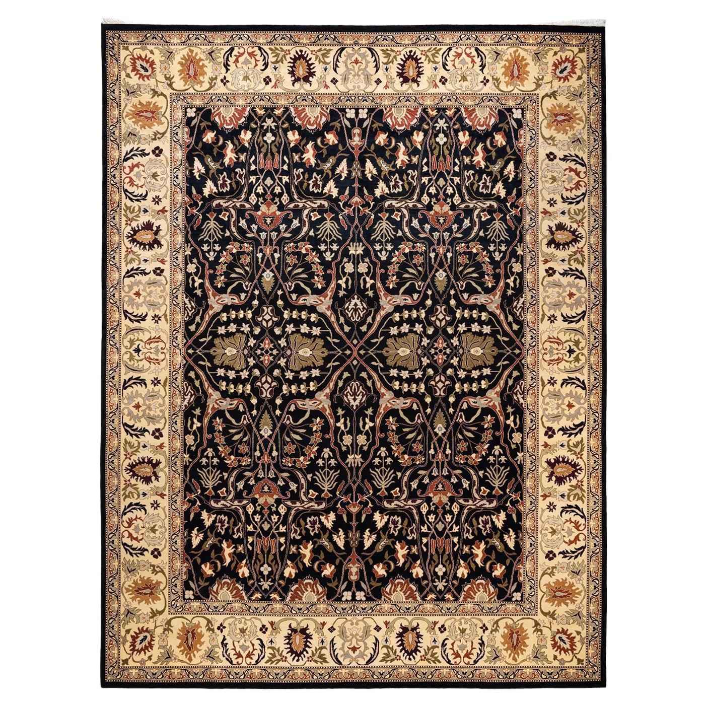 One-Of-A-Kind Hand Knotted Oriental Mogul Black Area Rug For Sale