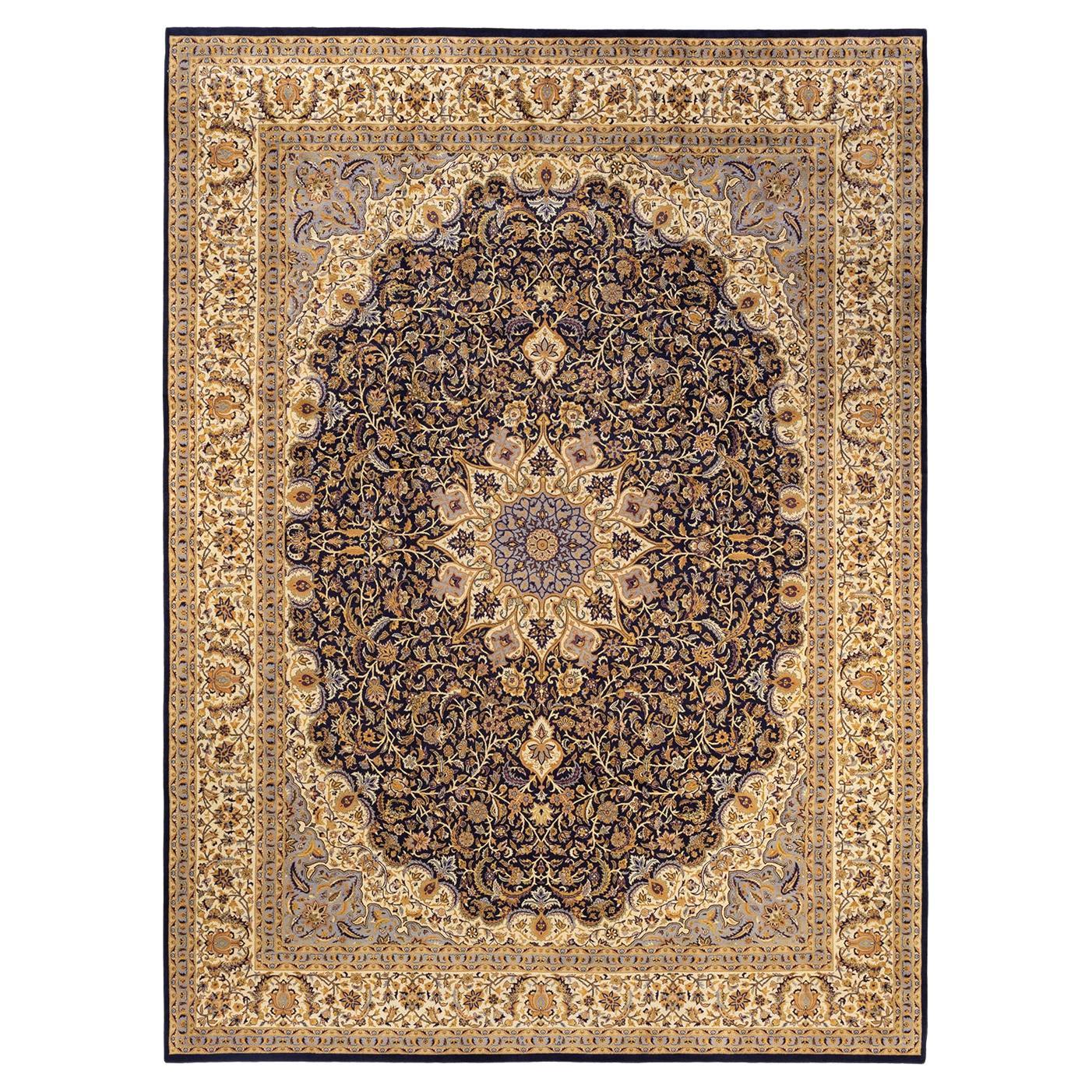 One-of-a-kind Hand Knotted Oriental Mogul Blue Area Rug For Sale