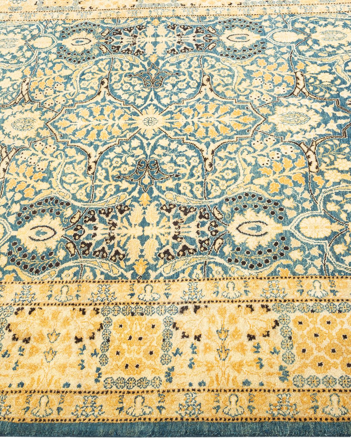 One-of-a-Kind Hand Knotted Oriental Mogul Blue Area Rug In New Condition For Sale In Norwalk, CT