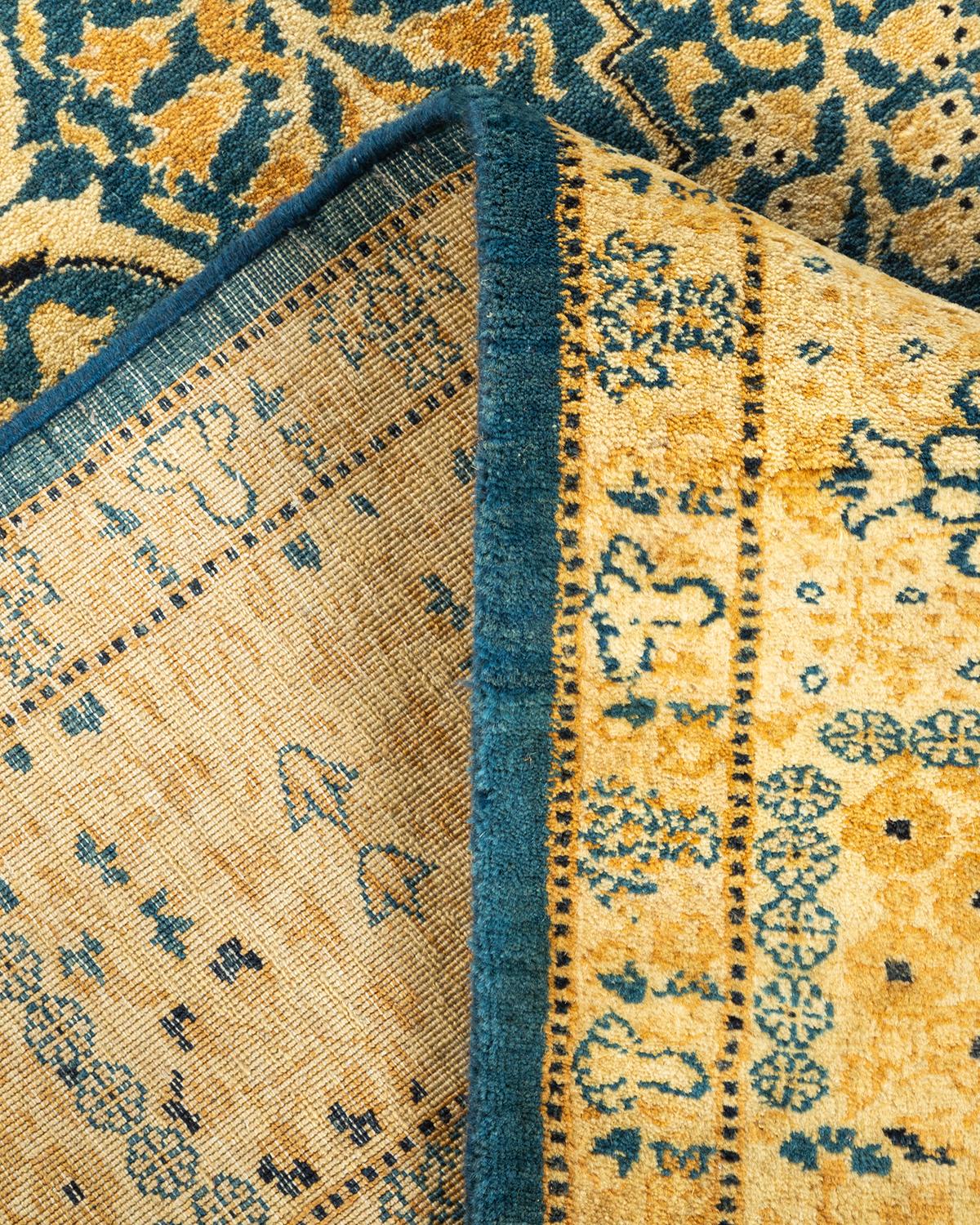 Wool One-of-a-Kind Hand Knotted Oriental Mogul Blue Area Rug For Sale
