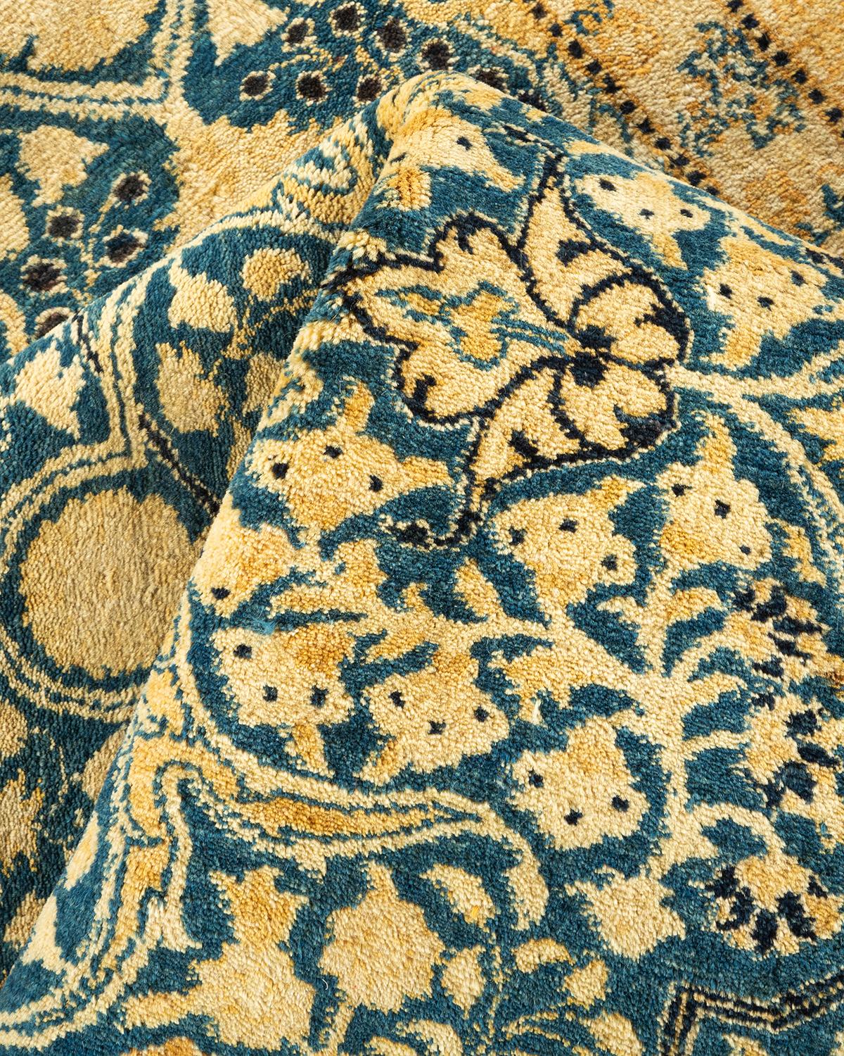 One-of-a-Kind Hand Knotted Oriental Mogul Blue Area Rug For Sale 1