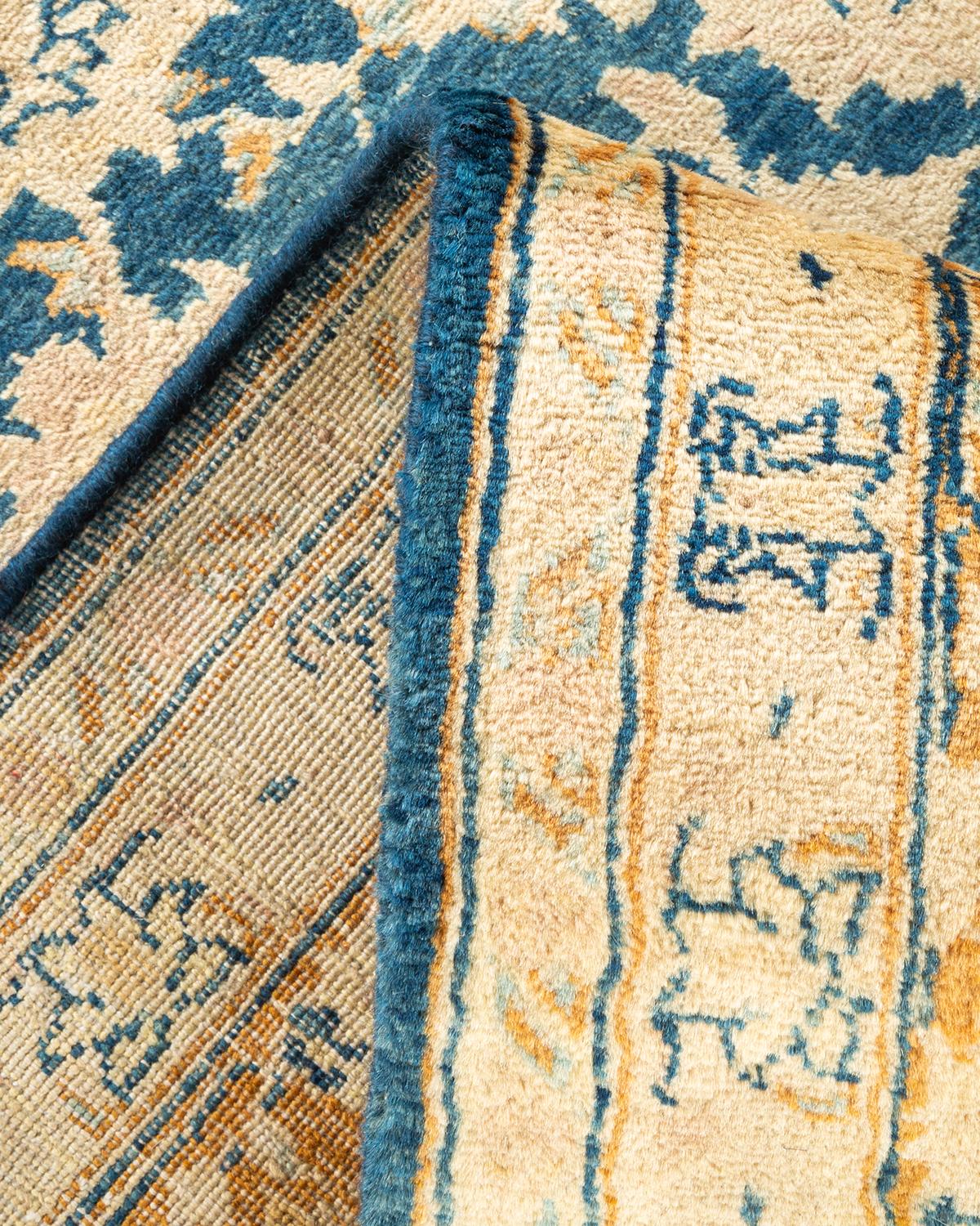 Handgeknüpfter orientalischer Mogulblauer Teppich, Unikat, Unikat (Wolle) im Angebot