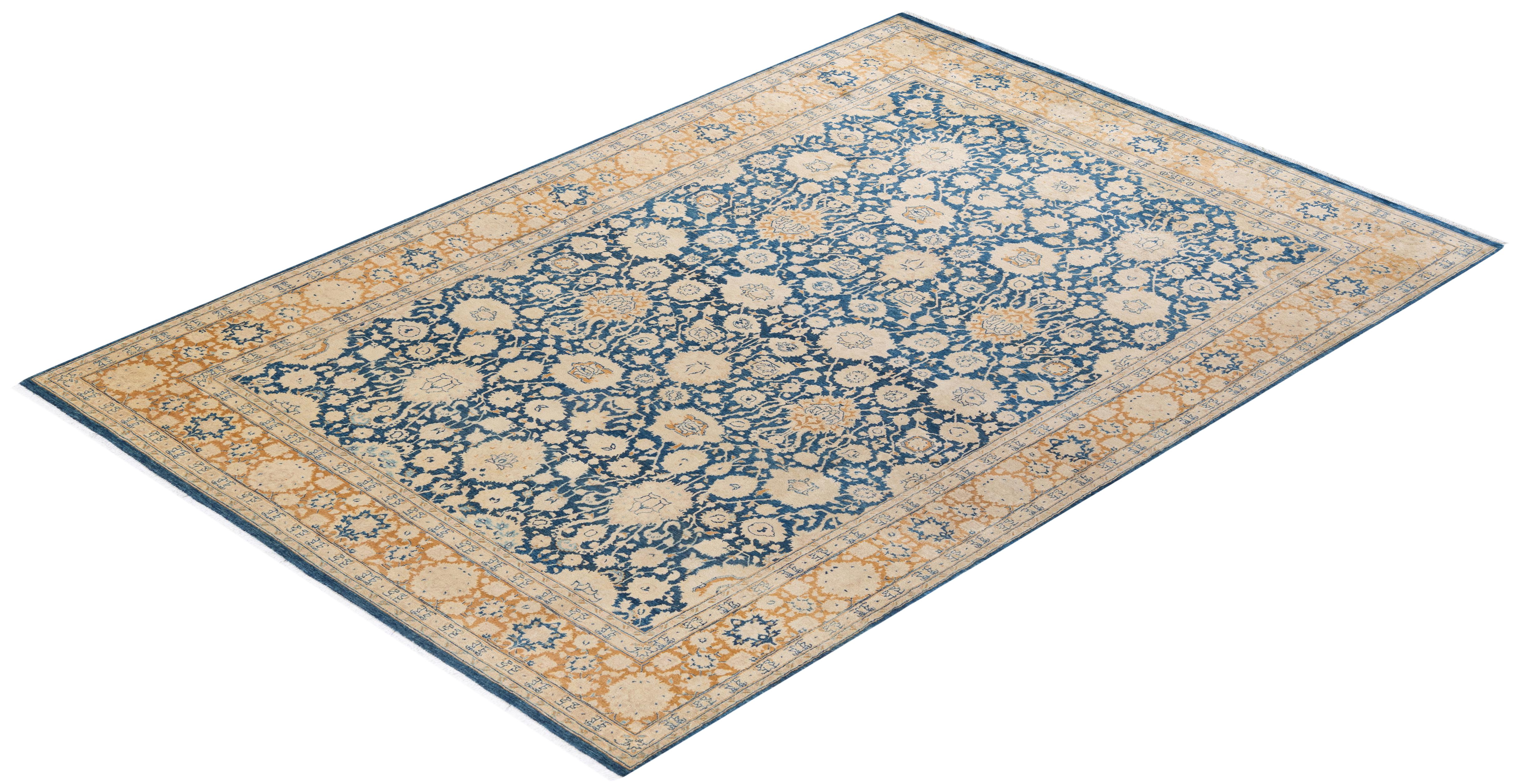Handgeknüpfter orientalischer Mogulblauer Teppich, Unikat, Unikat im Angebot 2