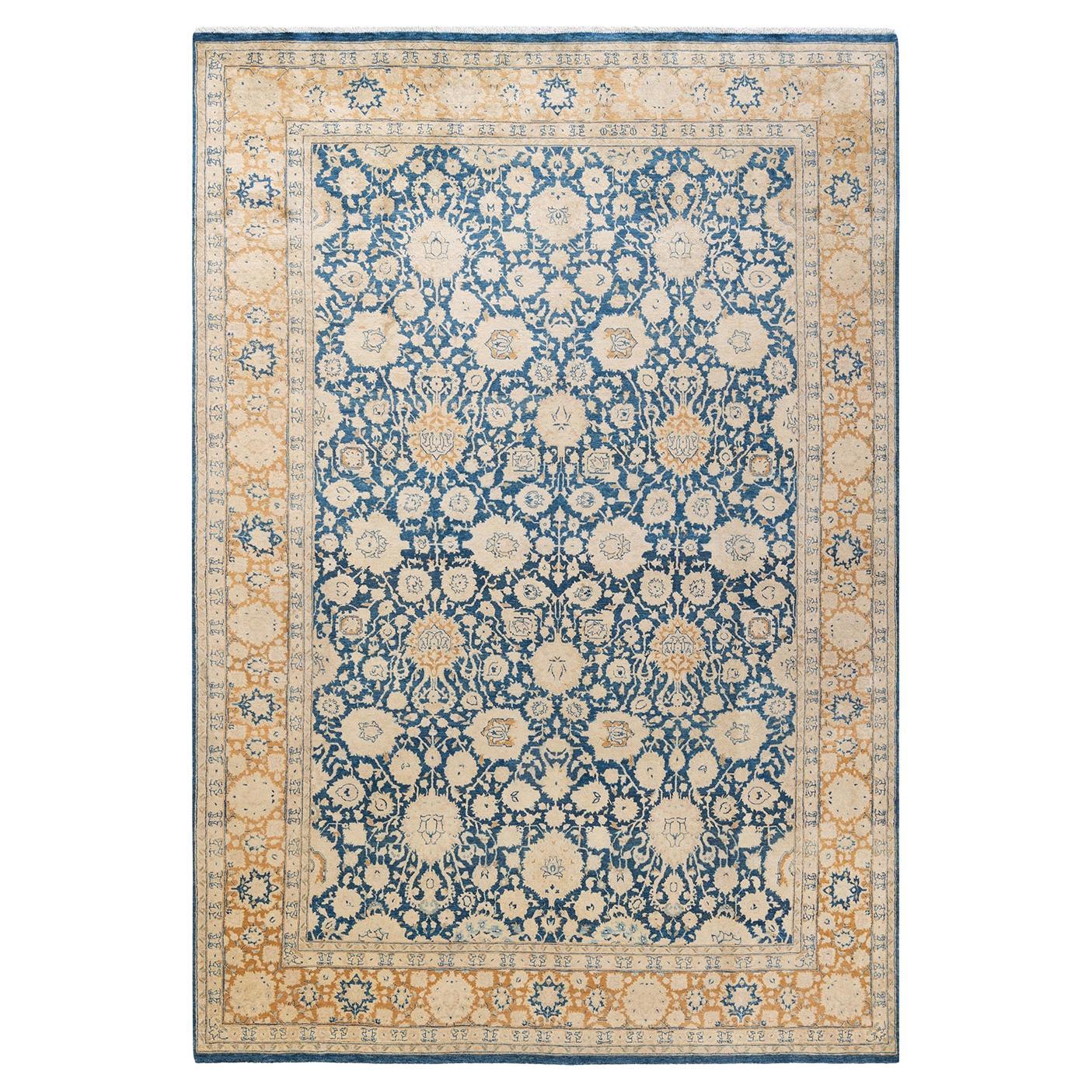 One-Of-A-Kind Hand Knotted Oriental Mogul Blue Area Rug For Sale