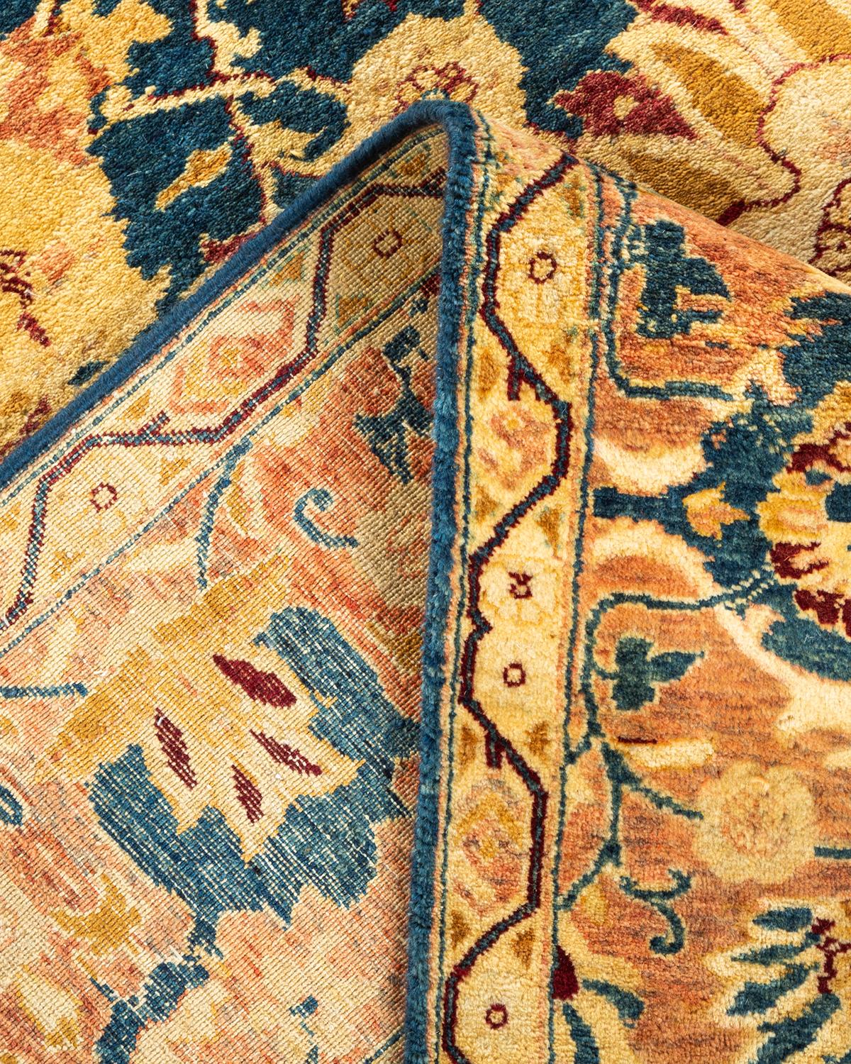 Alfombra oriental única Mogul azul anudada a mano Lana en venta
