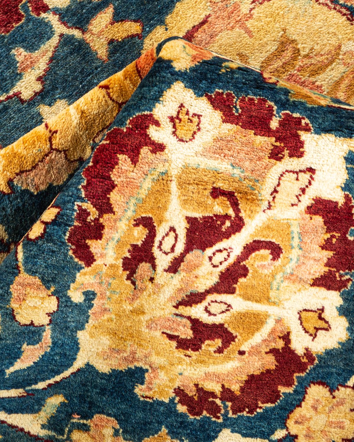 Alfombra oriental única Mogul azul anudada a mano en venta 1