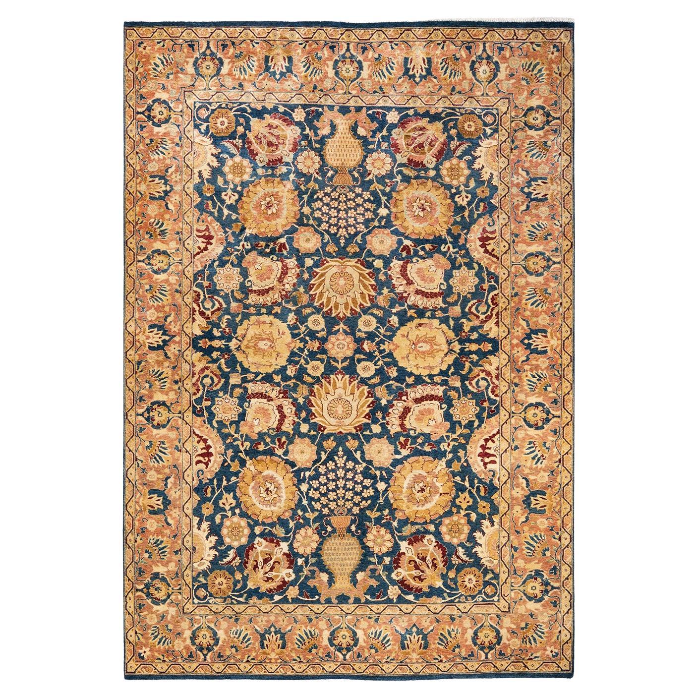 Alfombra oriental única Mogul azul anudada a mano en venta