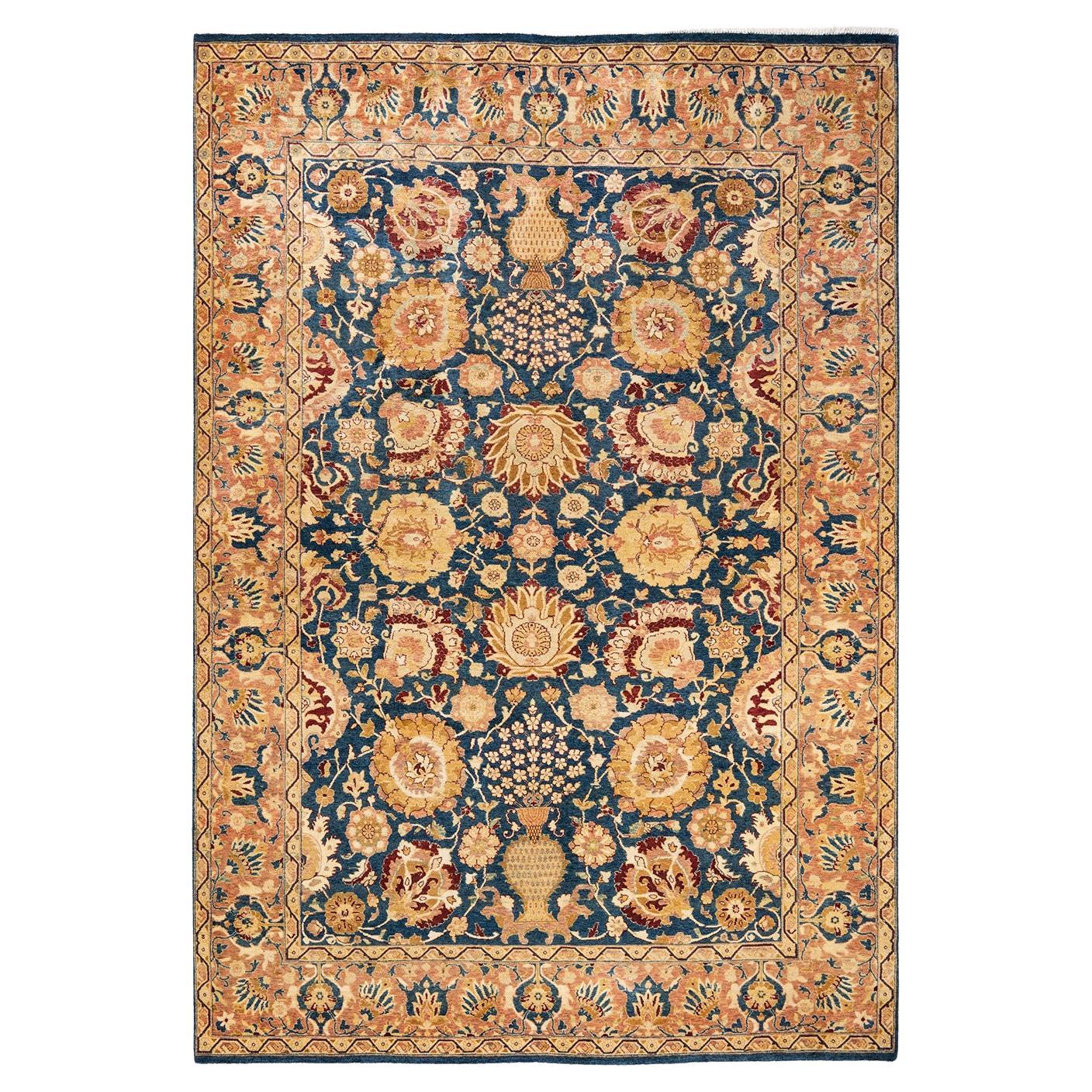 One-of-a-kind Hand Knotted Oriental Mogul Blue Area Rug