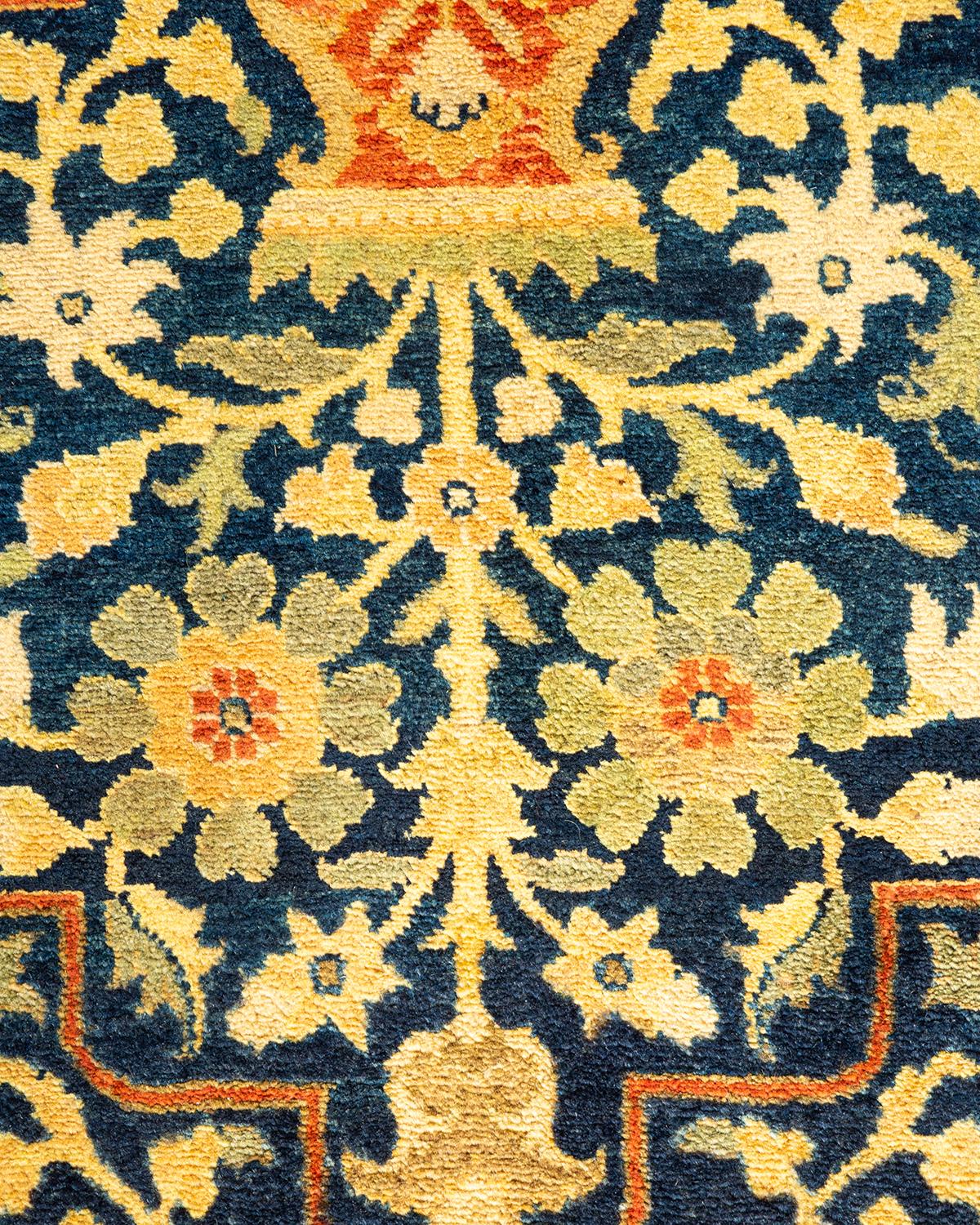 Pakistanais Tapis unique noué à la main Oriental Mogul bleu, unique en son genre en vente