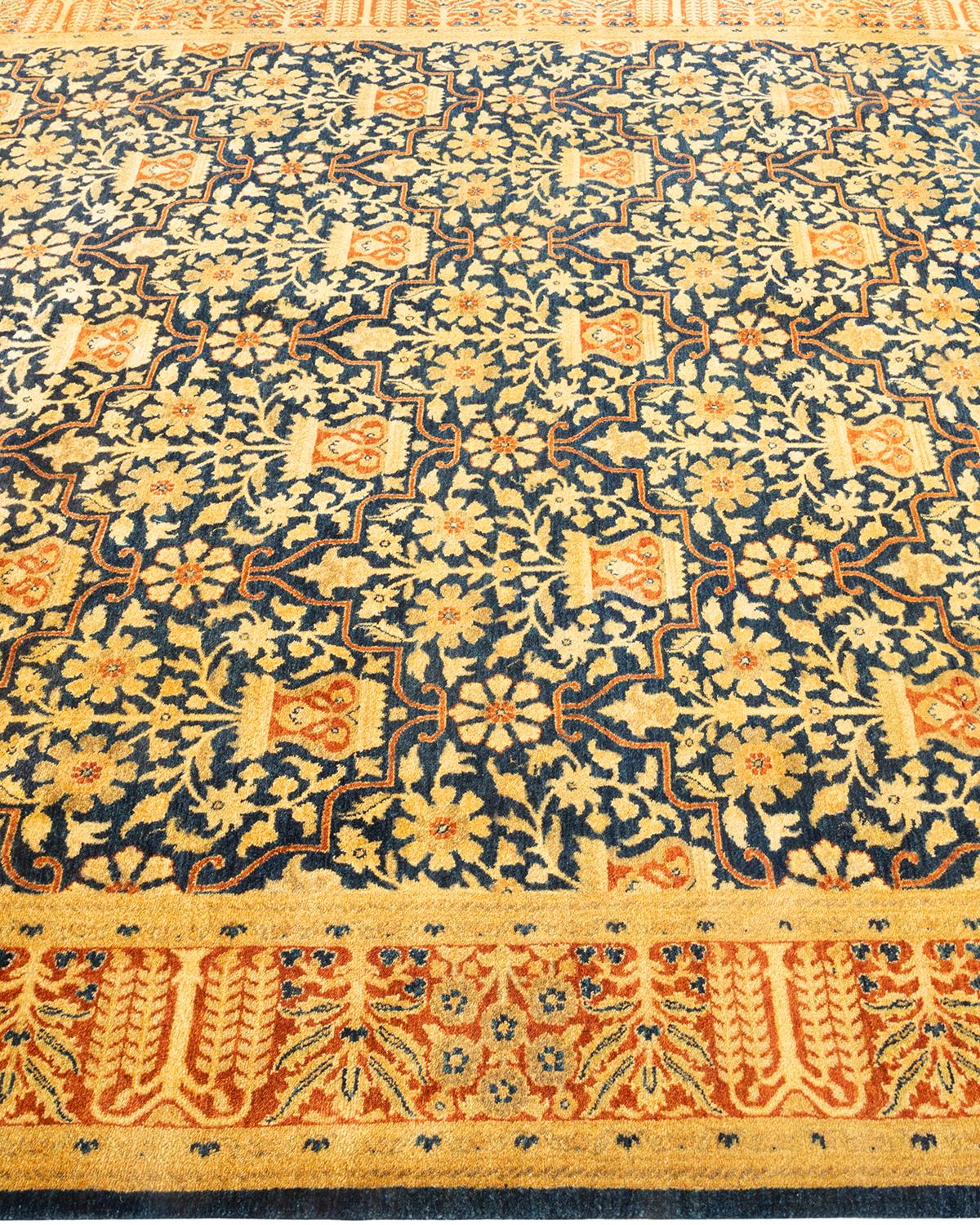One-of-a-kind Hand Knotted Oriental Mogul Blue Area Rug In New Condition For Sale In Norwalk, CT