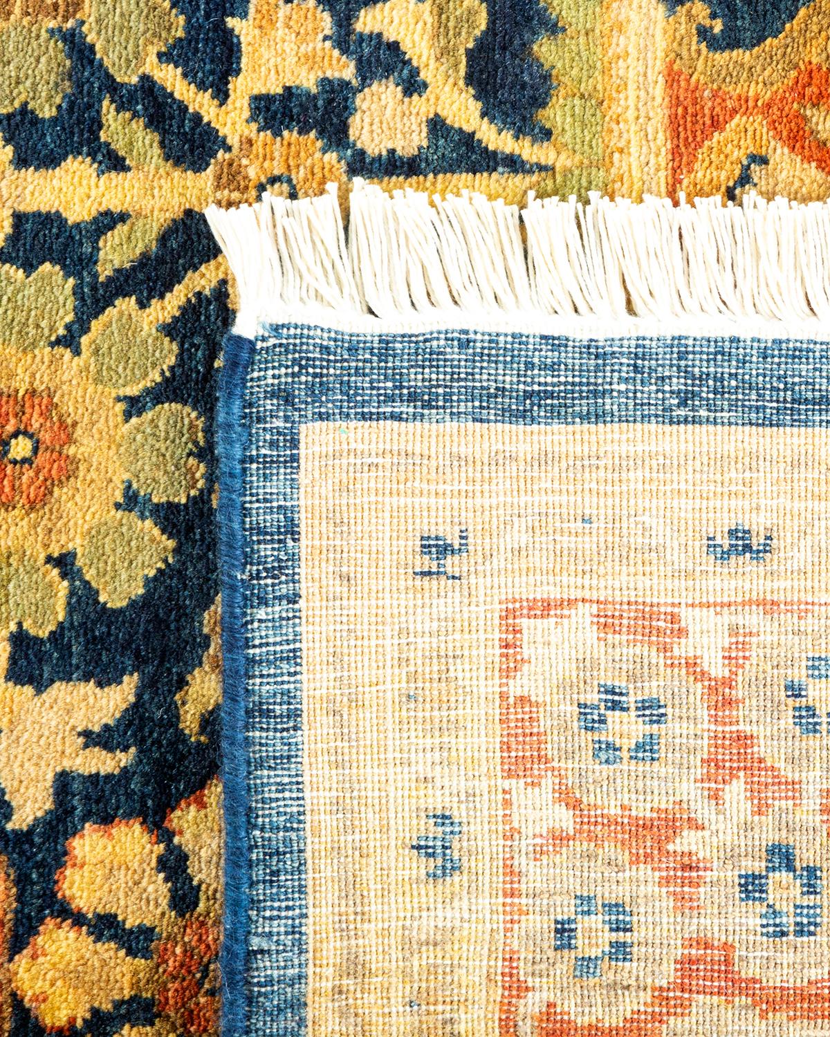 XXIe siècle et contemporain Tapis unique noué à la main Oriental Mogul bleu, unique en son genre en vente