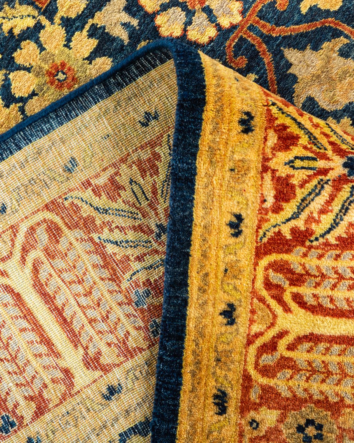 Laine Tapis Oriental Mogul bleu noué à la main, unique en son genre en vente