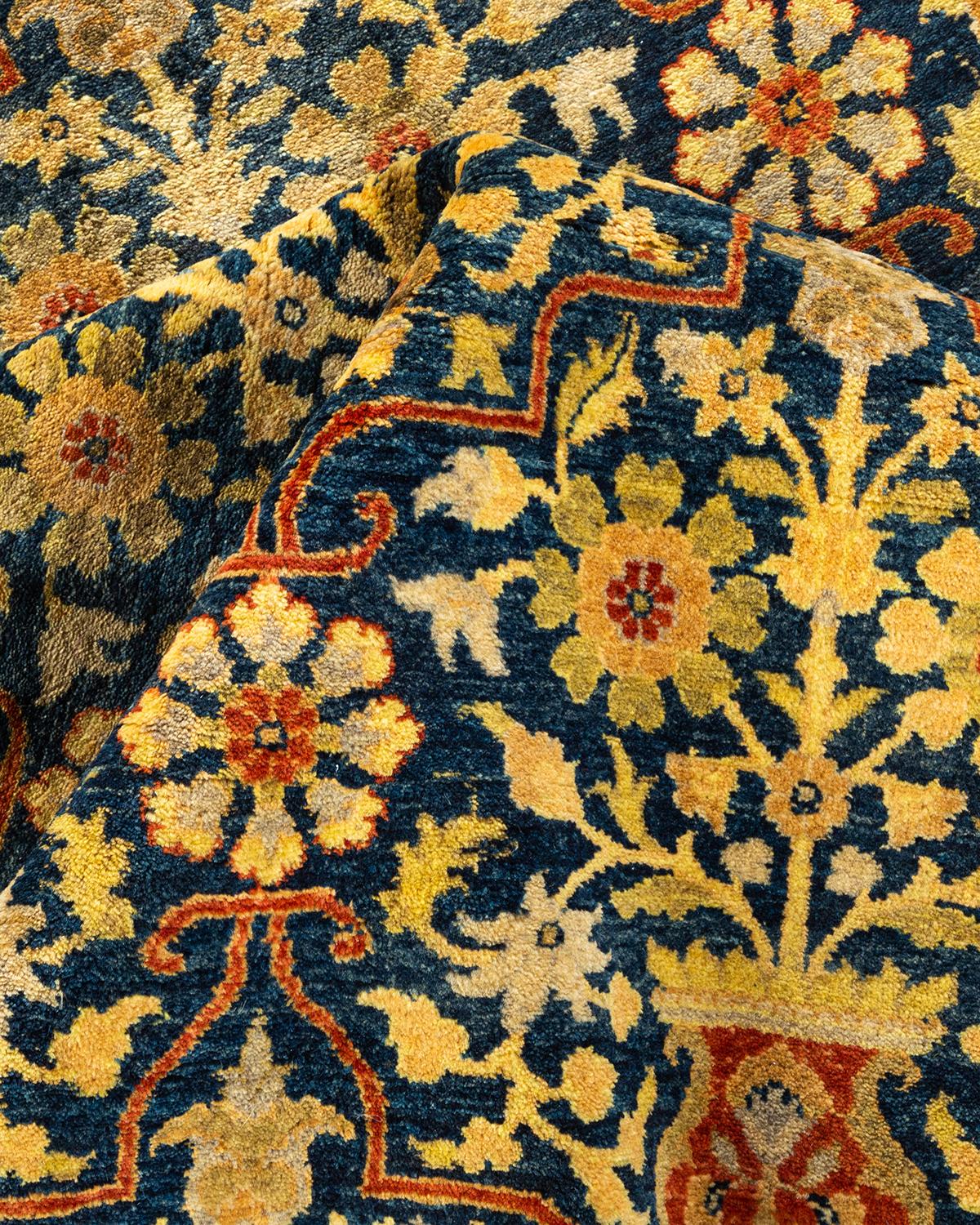 Tapis Oriental Mogul bleu noué à la main, unique en son genre en vente 1