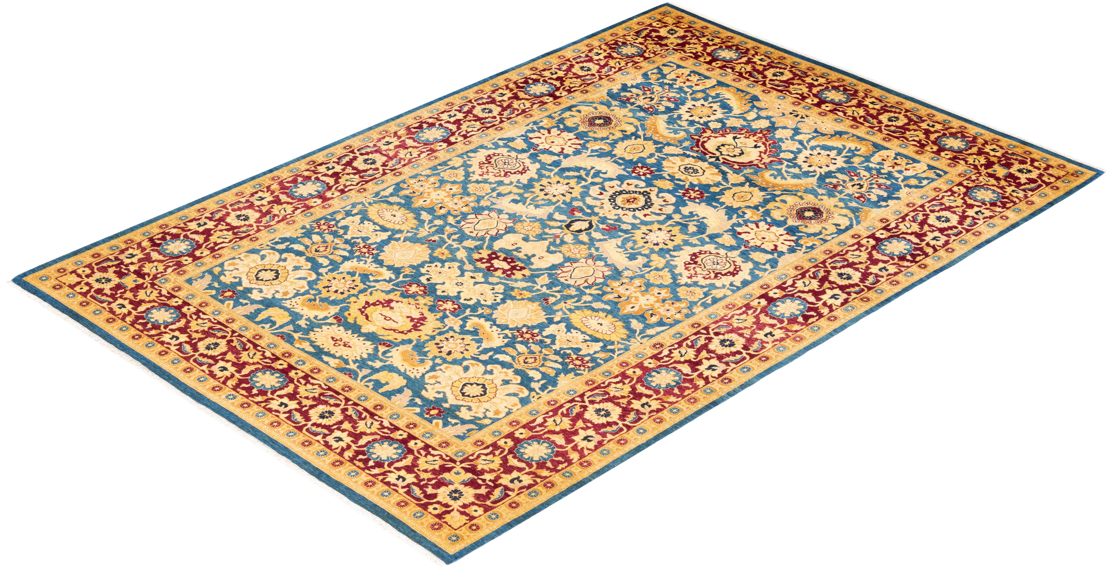 Tapis unique noué à la main Oriental Mogul bleu, unique en son genre en vente 2