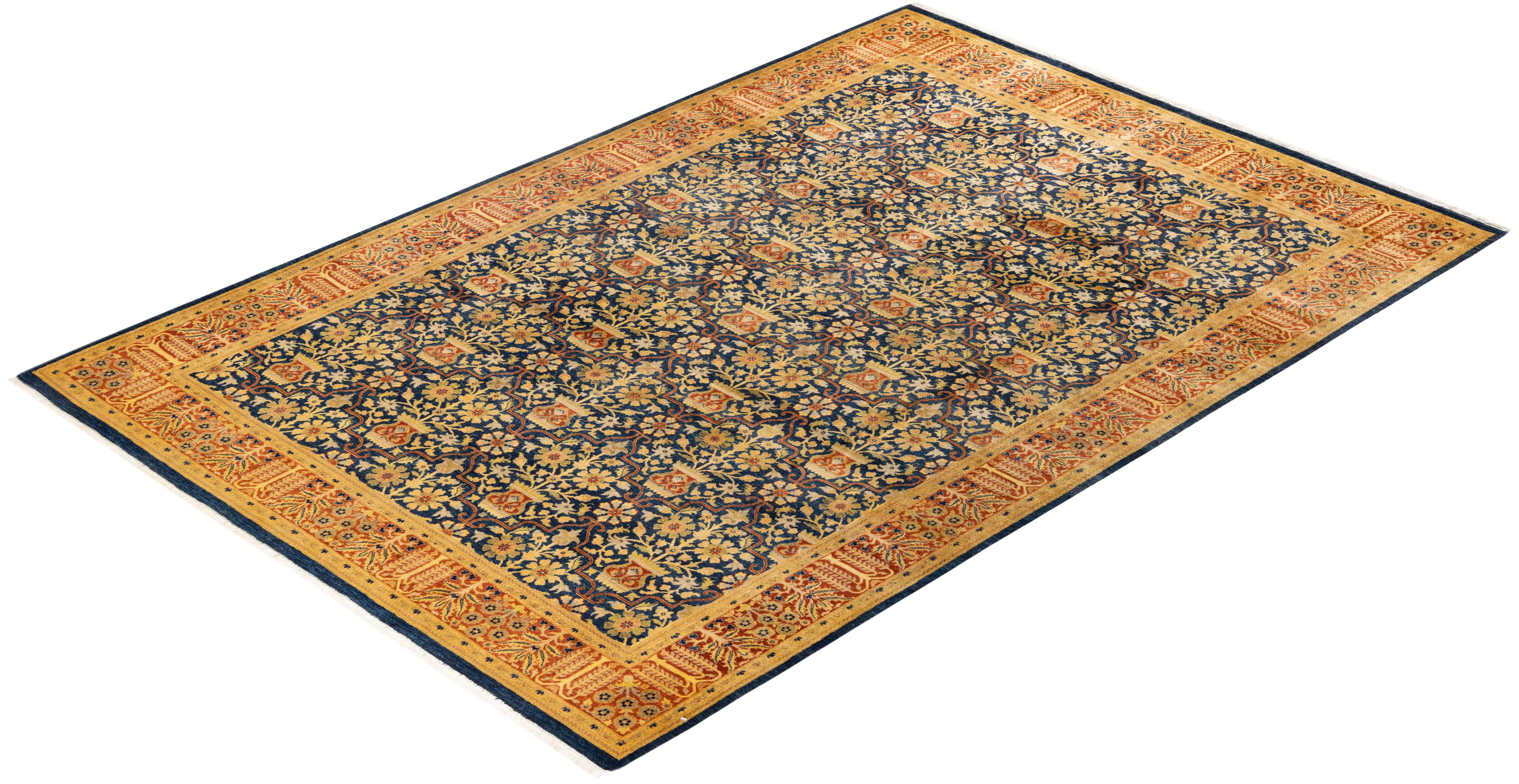 Tapis Oriental Mogul bleu noué à la main, unique en son genre en vente 2