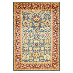 One-of-a-Kind Hand Knotted Oriental Mogul Blue Area Rug