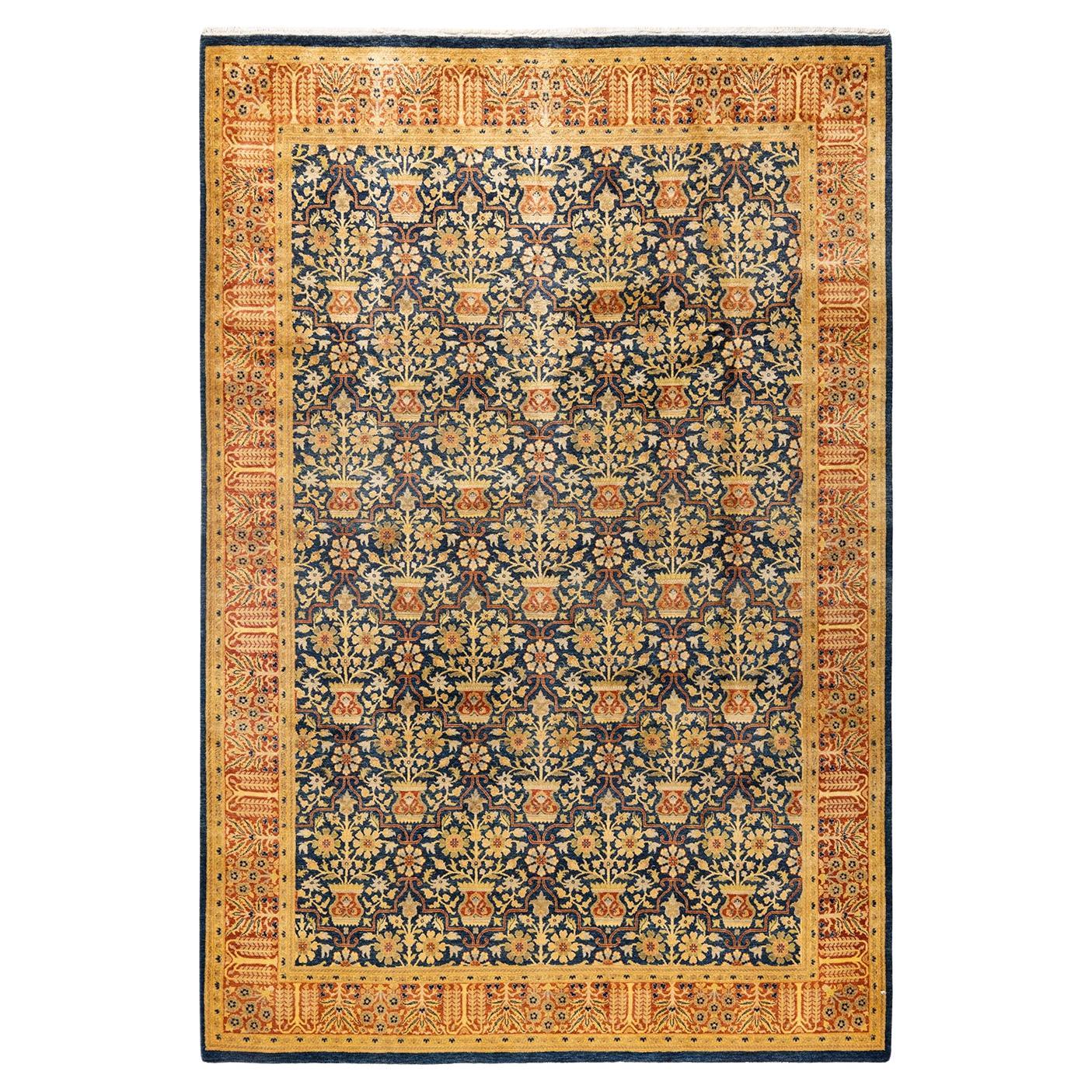 One-of-a-kind Hand Knotted Oriental Mogul Blue Area Rug