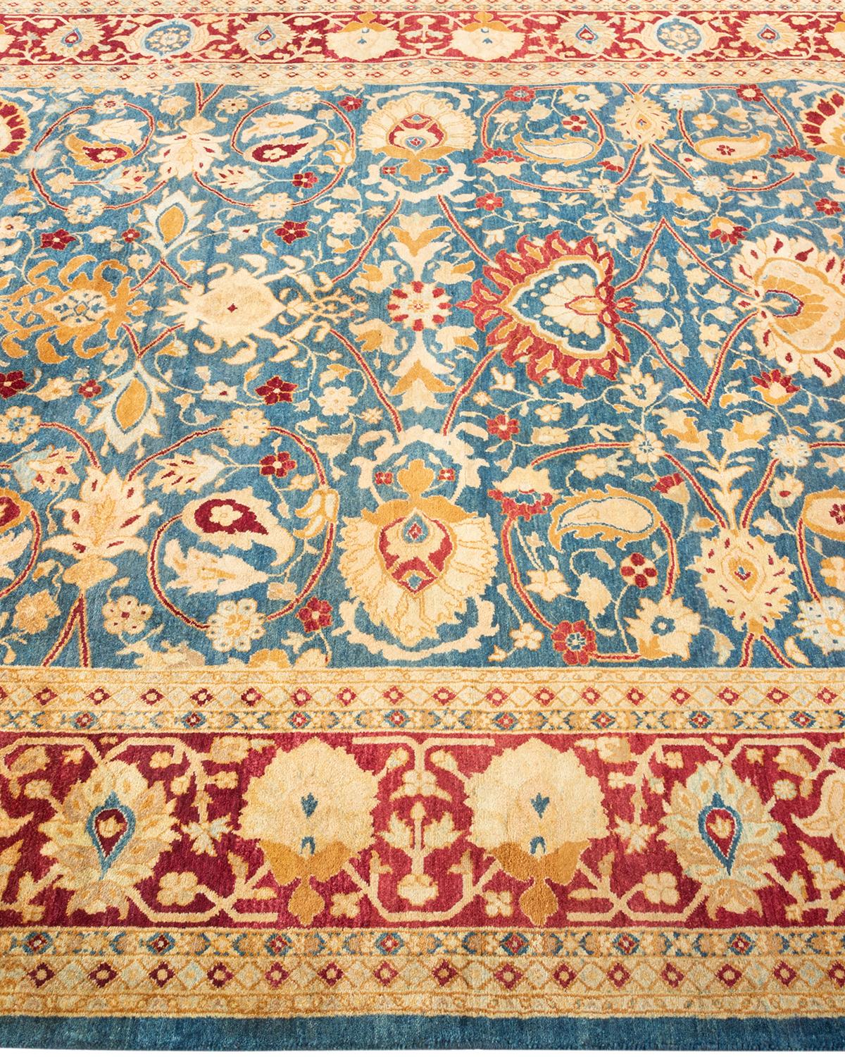One-Of-A-Kind Hand Knotted Oriental Mogul Blue Area Rug In New Condition For Sale In Norwalk, CT