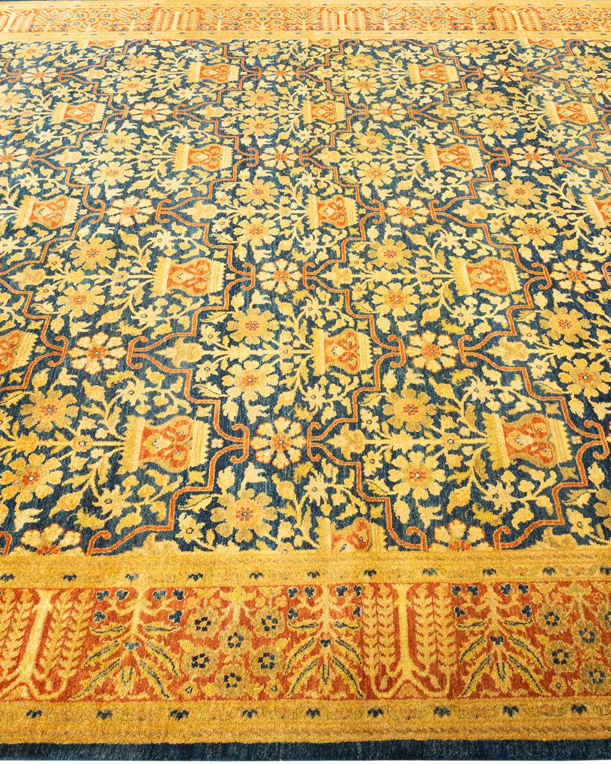 One-of-a-Kind Hand Knotted Oriental Mogul Blue Area Rug In New Condition For Sale In Norwalk, CT