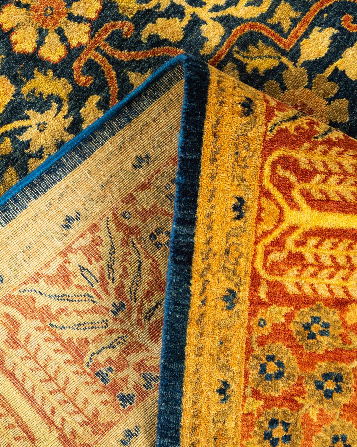 Wool One-of-a-Kind Hand Knotted Oriental Mogul Blue Area Rug For Sale