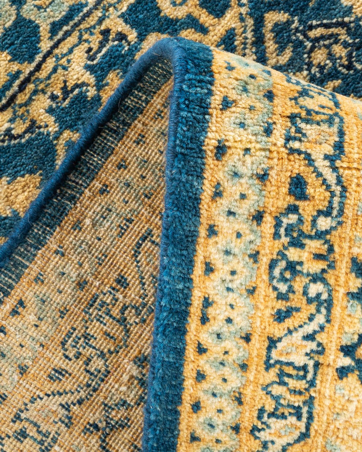 Handgeknüpfter orientalischer Mogulblauer Teppich, Unikat, Unikat (Wolle) im Angebot