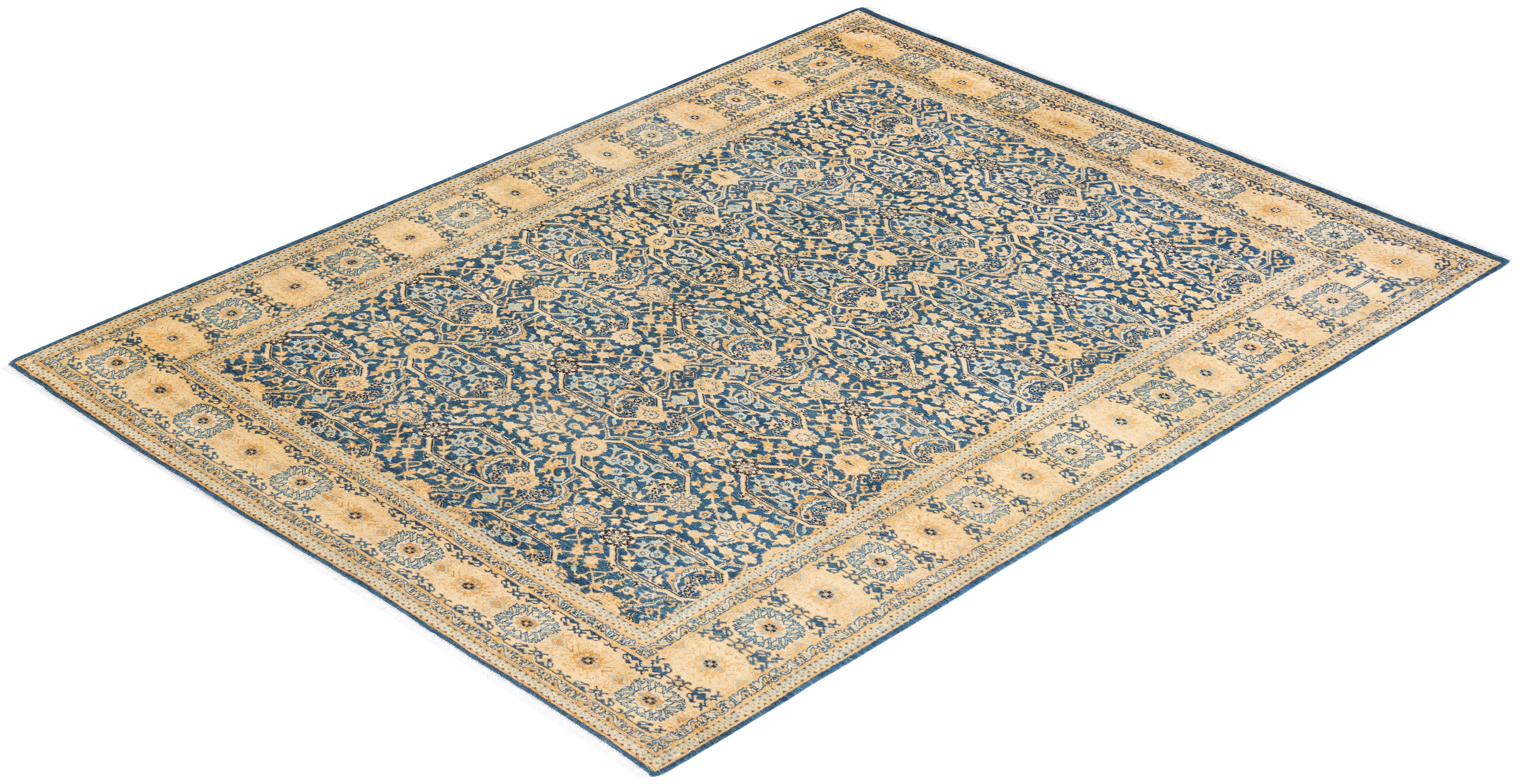 Handgeknüpfter orientalischer Mogulblauer Teppich, Unikat, Unikat im Angebot 2