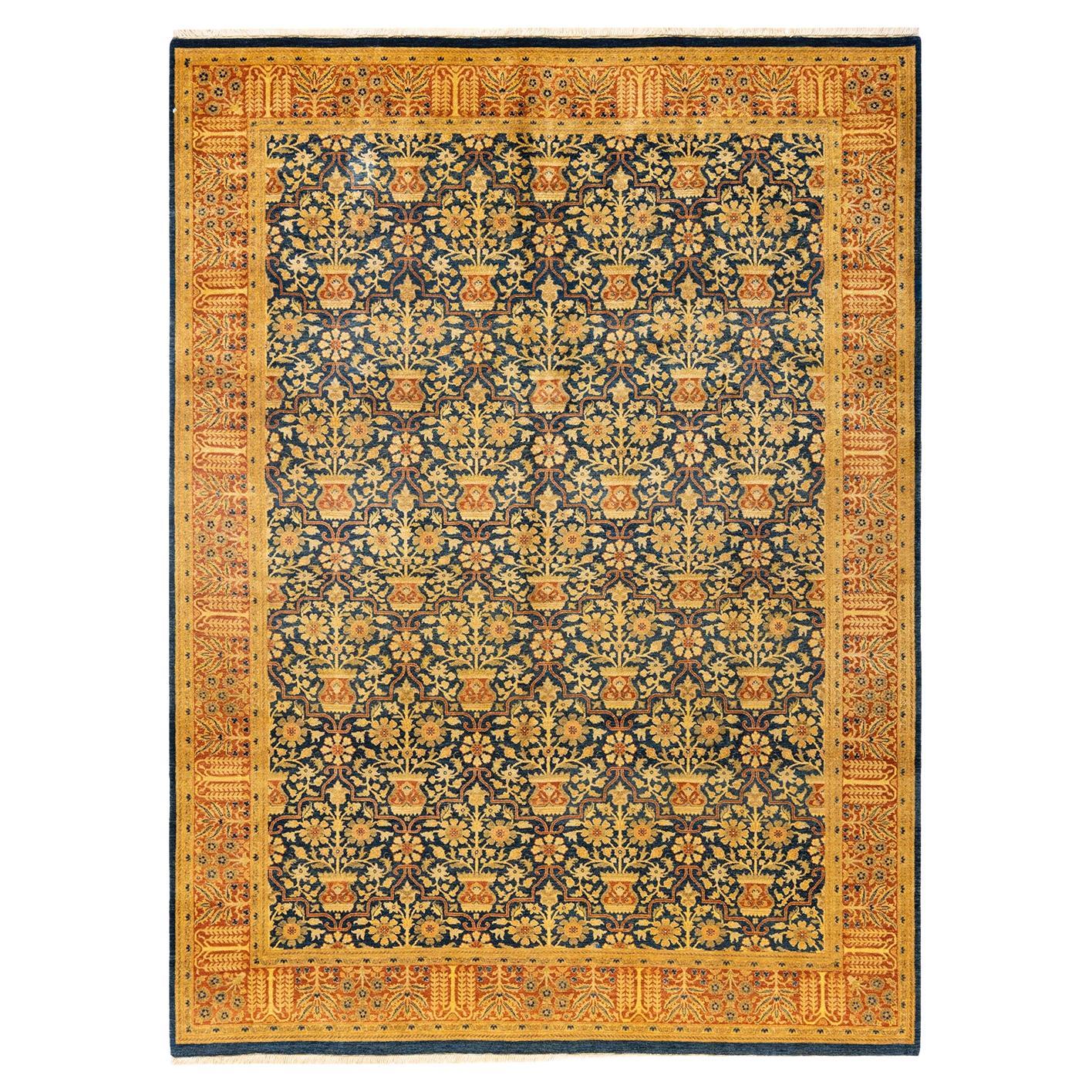 One-of-a-Kind Hand Knotted Oriental Mogul Blue Area Rug For Sale