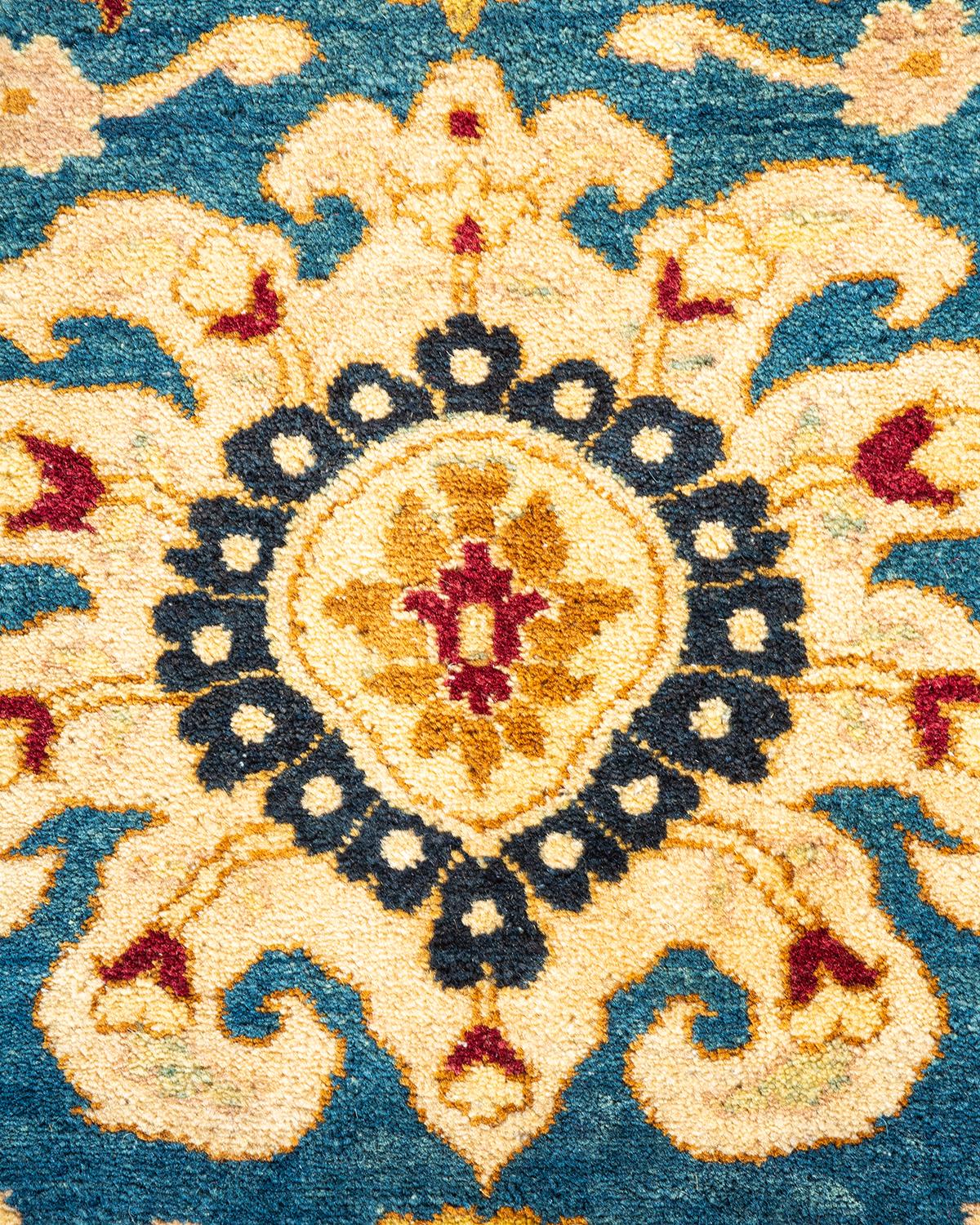 Handgeknüpfter orientalischer Mogulblauer Teppich, Unikat, Unikat (Pakistanisch) im Angebot