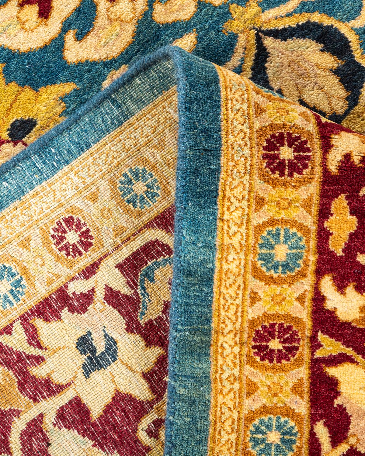 Handgeknüpfter orientalischer Mogulblauer Teppich, Unikat, Unikat (Wolle) im Angebot