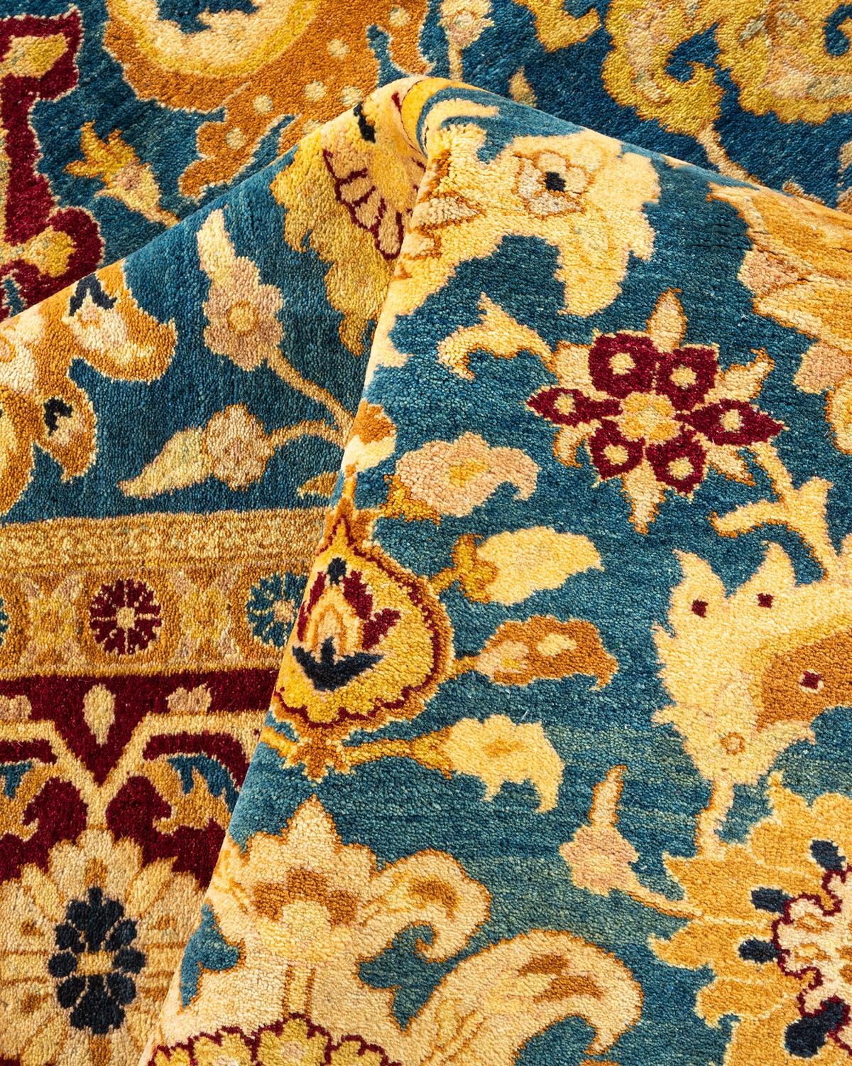 Handgeknüpfter orientalischer Mogulblauer Teppich, Unikat, Unikat im Angebot 1