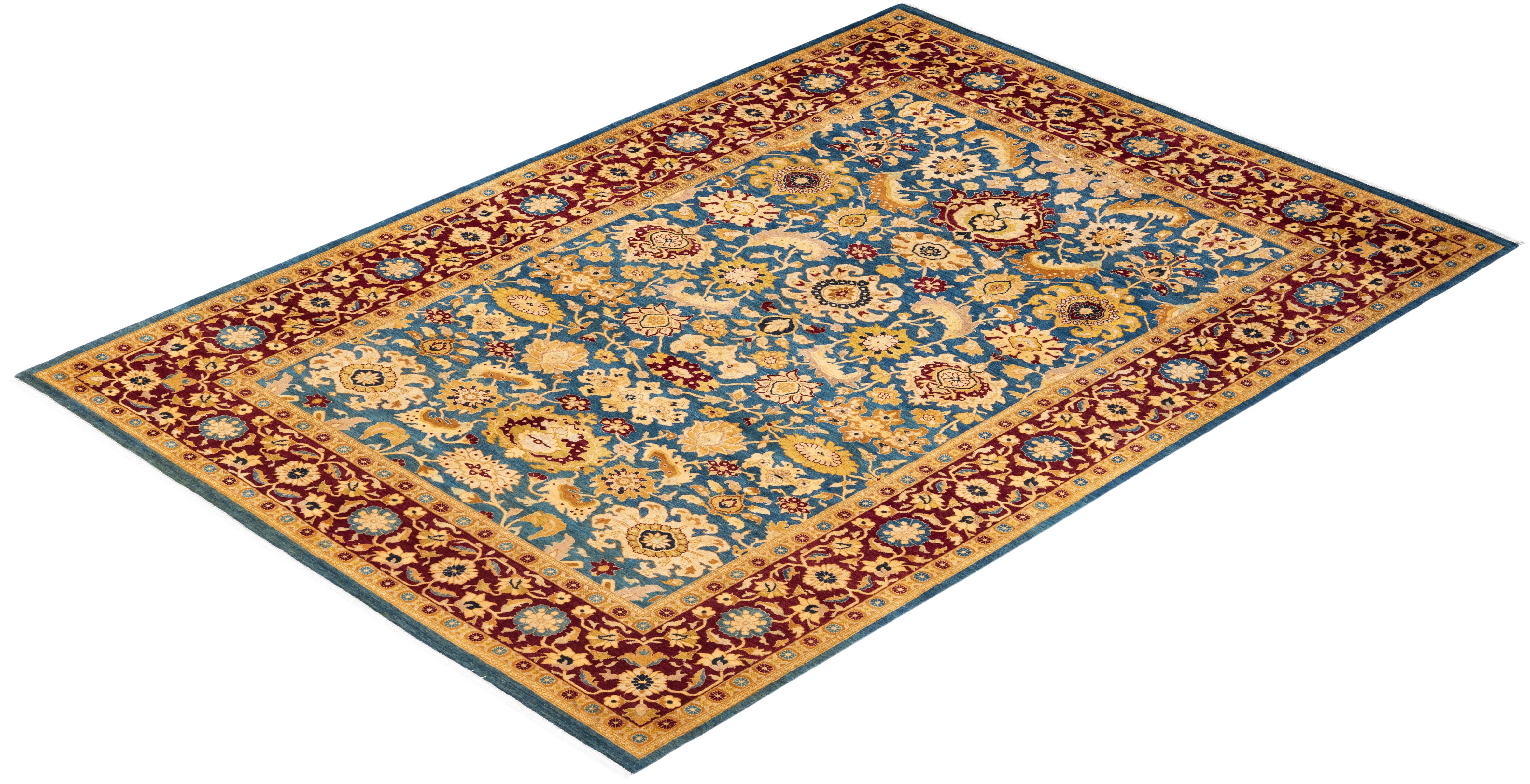 Handgeknüpfter orientalischer Mogulblauer Teppich, Unikat, Unikat im Angebot 2