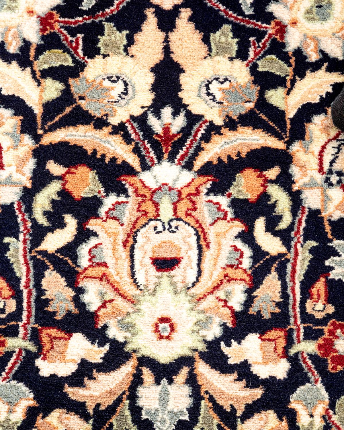 Pakistani One-Of-A-Kind Hand Knotted Oriental Mogul Blue Area Rug For Sale